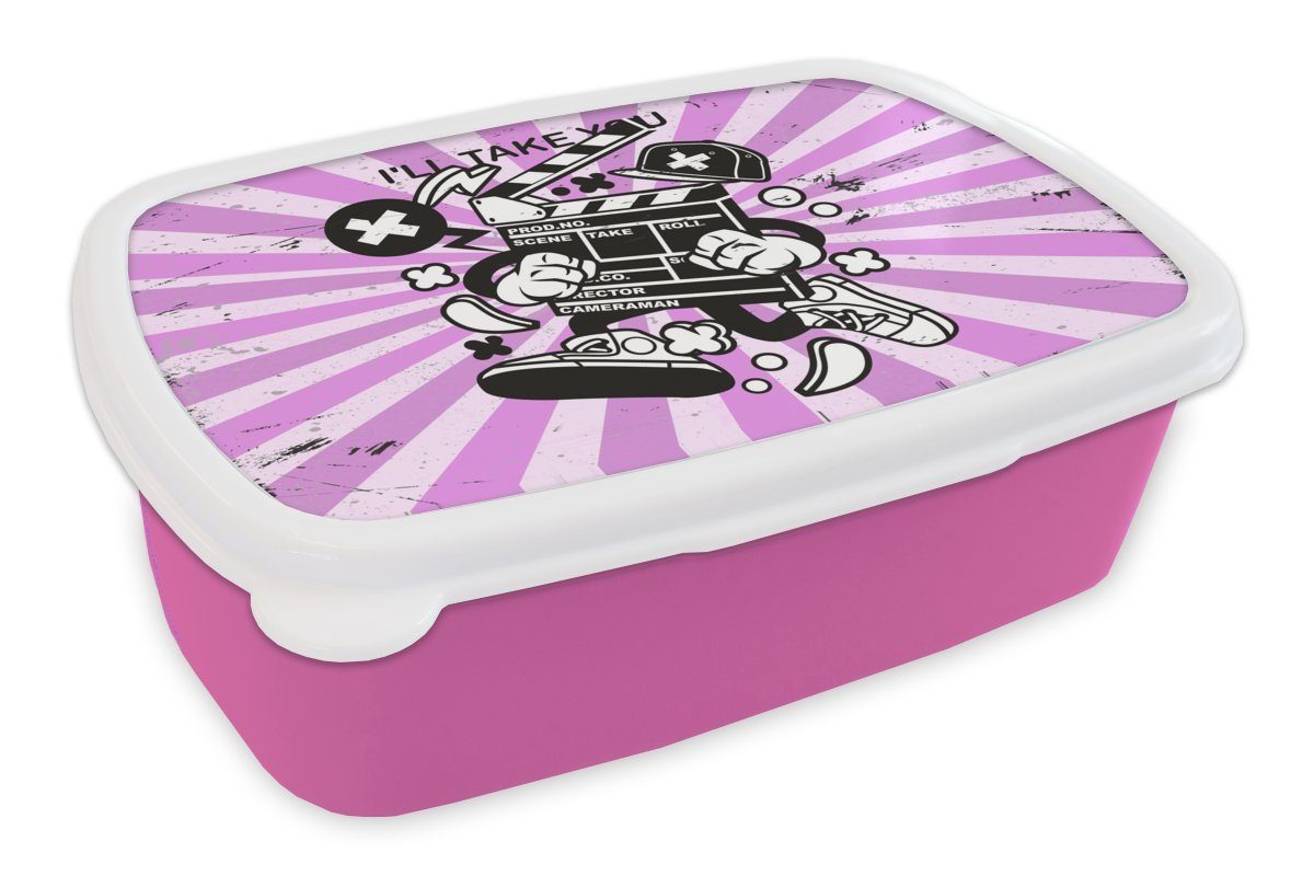 MuchoWow Lunchbox Filmklappe - Schuhe - Retro, Kunststoff, (2-tlg), Brotbox für Erwachsene, Brotdose Kinder, Snackbox, Mädchen, Kunststoff rosa