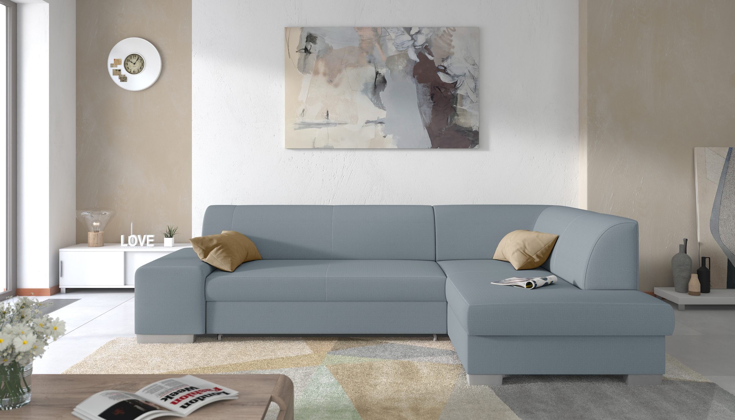 99rooms Ecksofa Piave, L-Form, Eckcouch, wahlweise mit Bettfunktion, Ottomane links oder rechts bestellbar