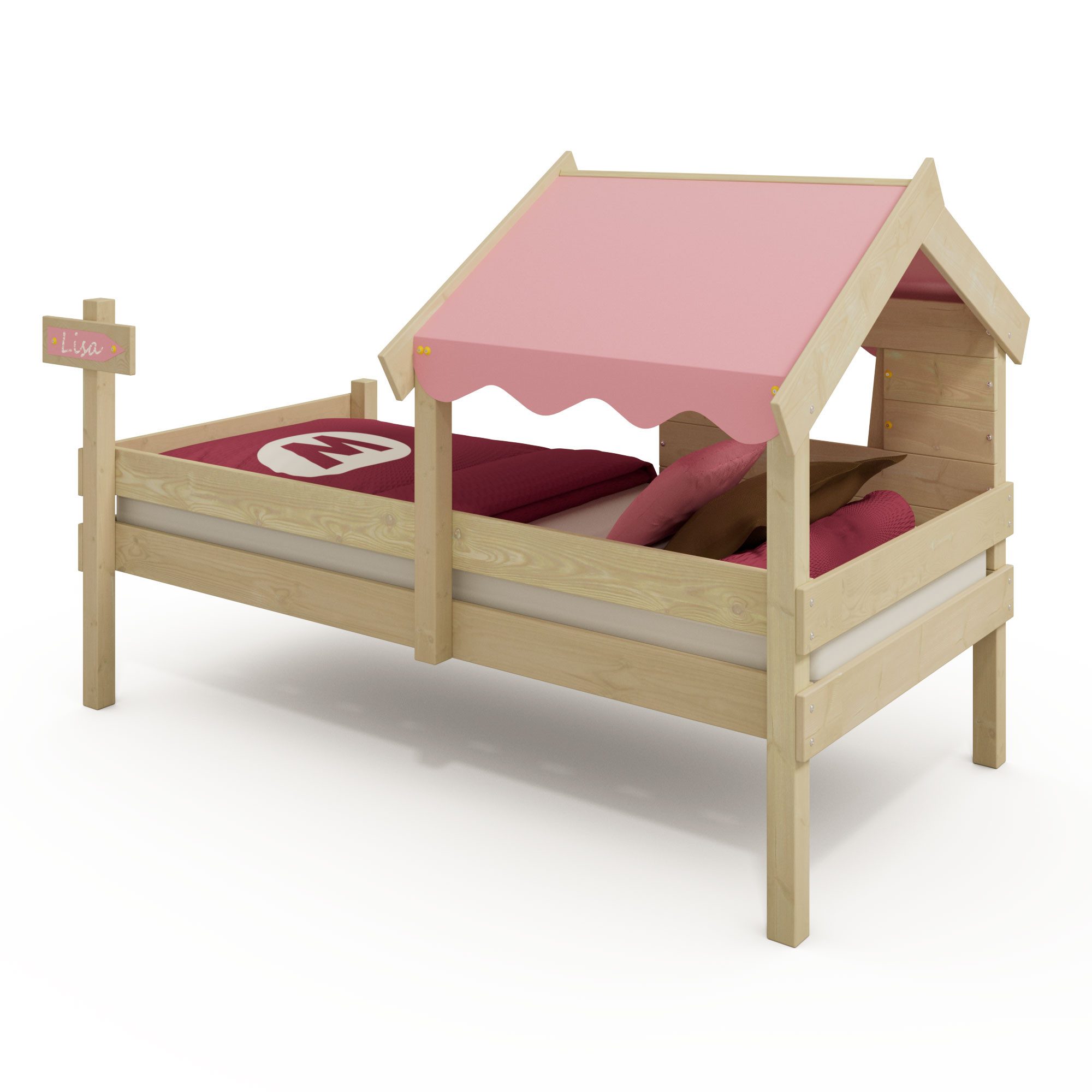 Wickey Kinderbett CrAzY Dreamy 90x200 cm – Stabiles Kinderhausbett (Holzpaket aus Pfosten und Brettern, Massives, langlebiges Holz), Kreativer Spiel- und Schlafbereich, Einzelbett