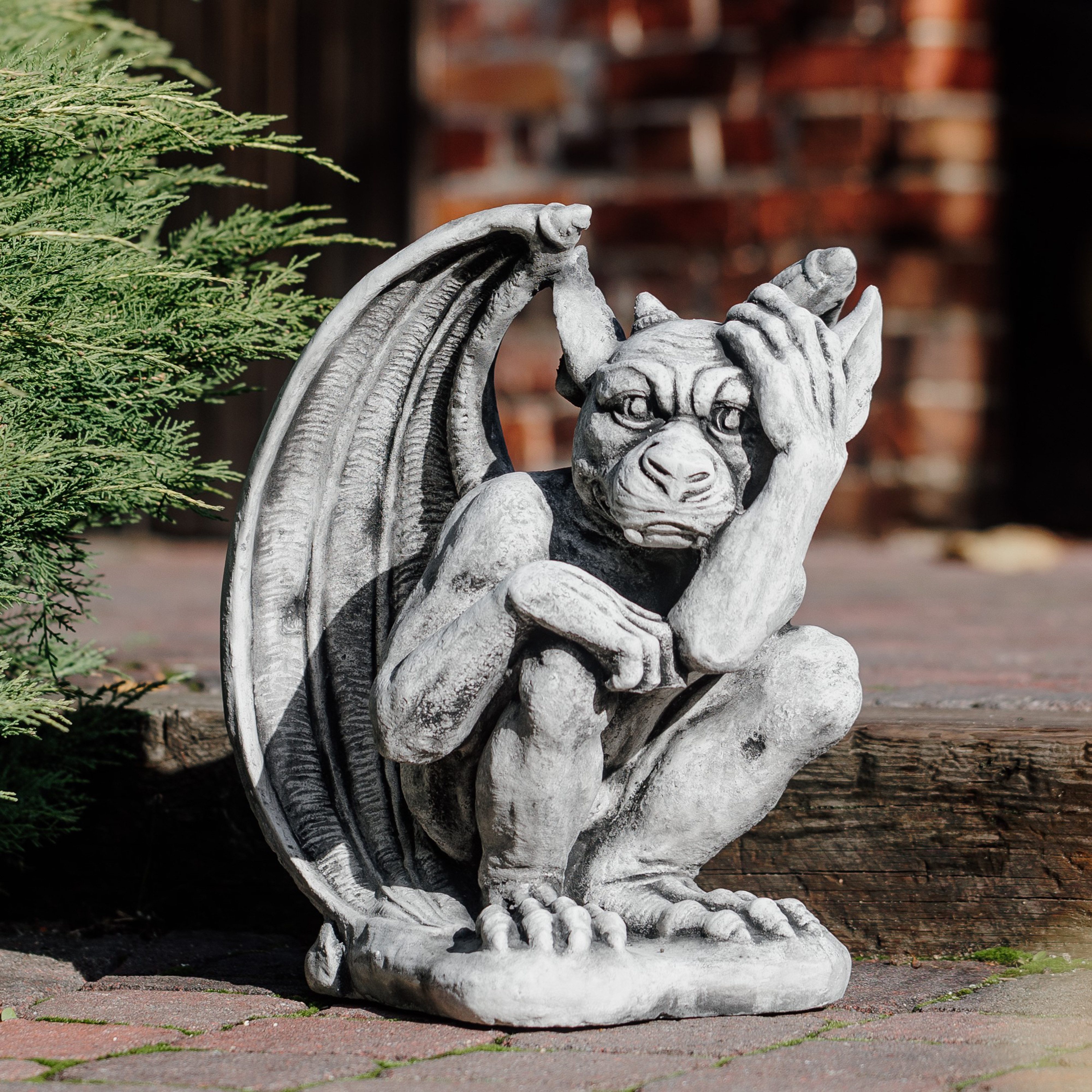 gartendekoparadies.de Gartenfigur Gargoyle Statue der Nachdenklich, Steinfigur, H. 43 cm, 23 kg, Frostsicher