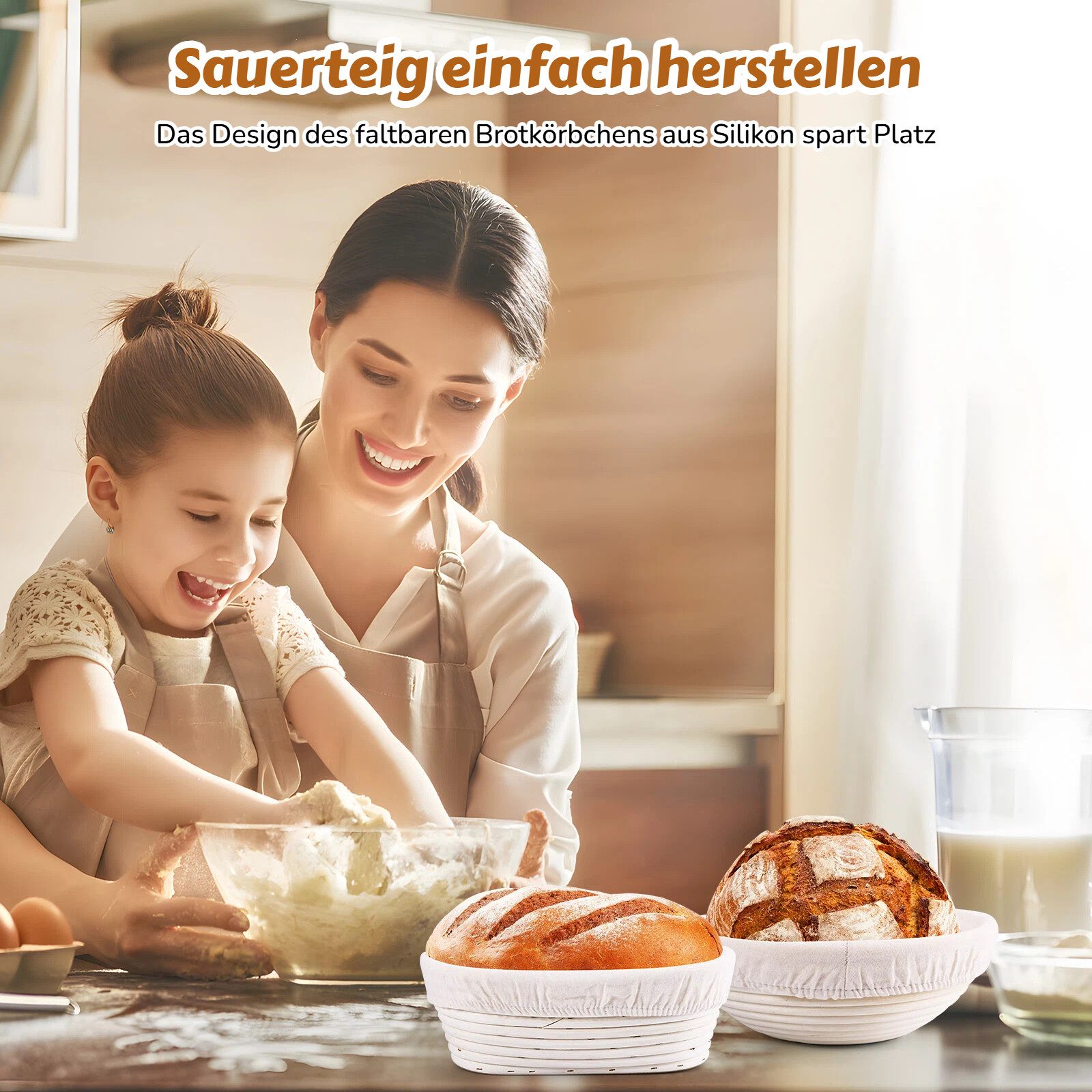 BlingBin Gärkorb 10-teiliges Gärkörbchen für Brotteig, Sauerteig-Starter-Set mit Liner, (10er Set 10-tlg), Brot Backen Werkzeuge, Sauerteig Brot Backen Zubehör für Anfänger