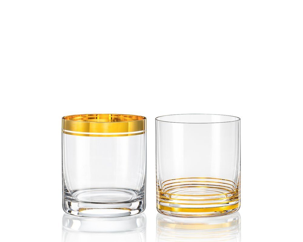Crystalex Whiskyglas Whiskygläser Wasserglas Saftgläser Harmonics Barline Kristallgläser, 6-tlg., Kristallglas, 6er Set, 6 unterschiedliche Modelle in ein Karton, Handbemalt, Gold