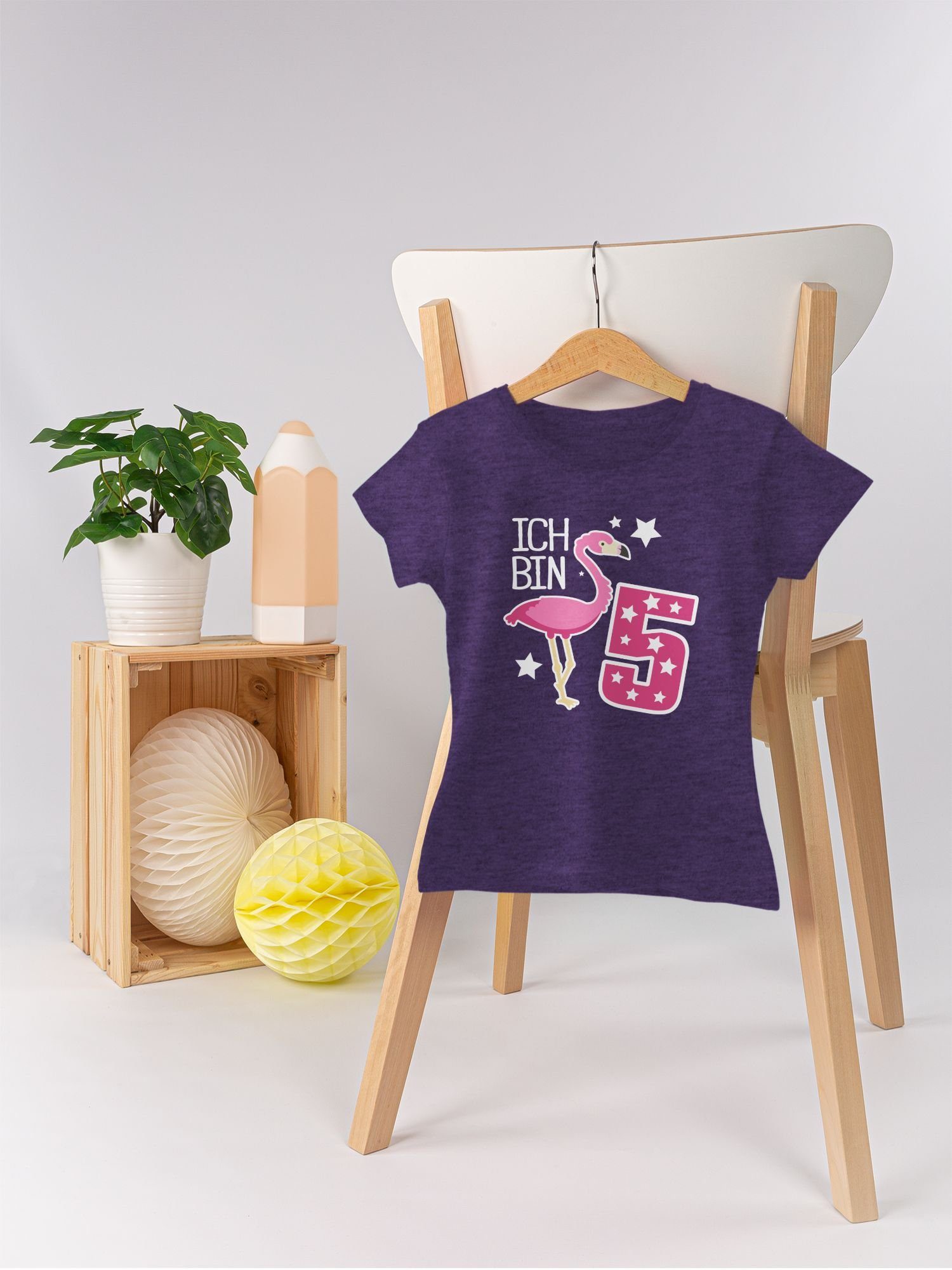 Shirtracer T-Shirt Ich bin 5. Geburtstag Lila 2 Meliert fünf Flamingo