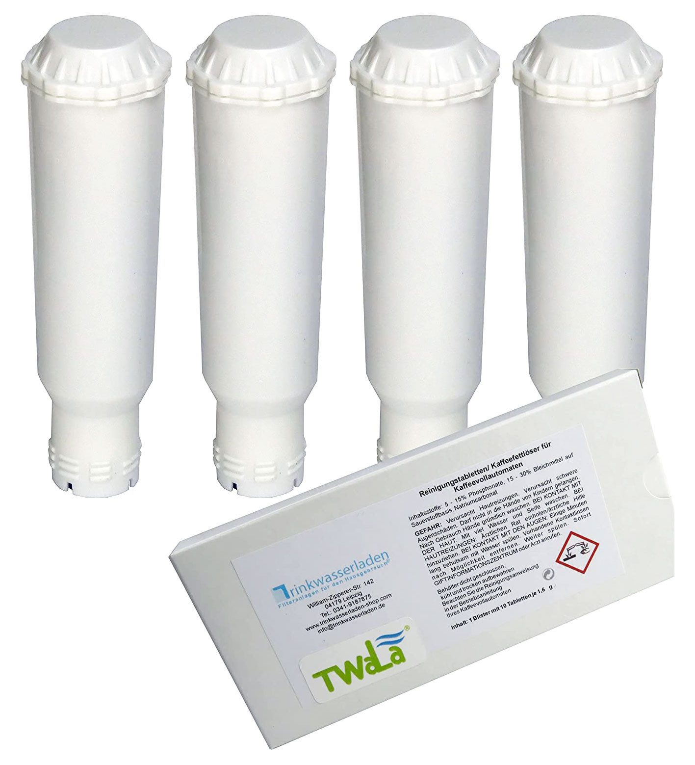 TWaLa Korbfilter, 4x Wasserfilter schraubbar Kaffeevollautomat + Tabs