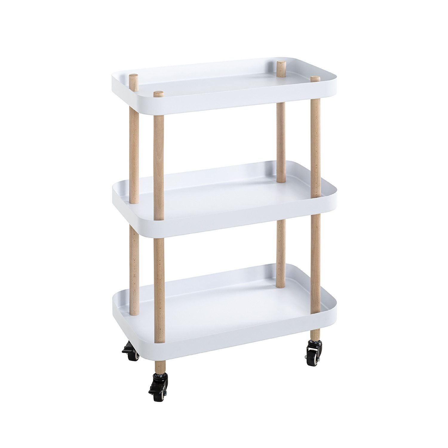 HAKU Beistelltisch Beistelltisch Massiv natur weiß-Sofatisch Metall-B 50 x H 76 x T 30 cm (1xBeistelltisch auf Rollen, Dekotisch - kleiner Tisch), Beistelltisch auf Rollen aus Metall, Rollwagen, Trolley