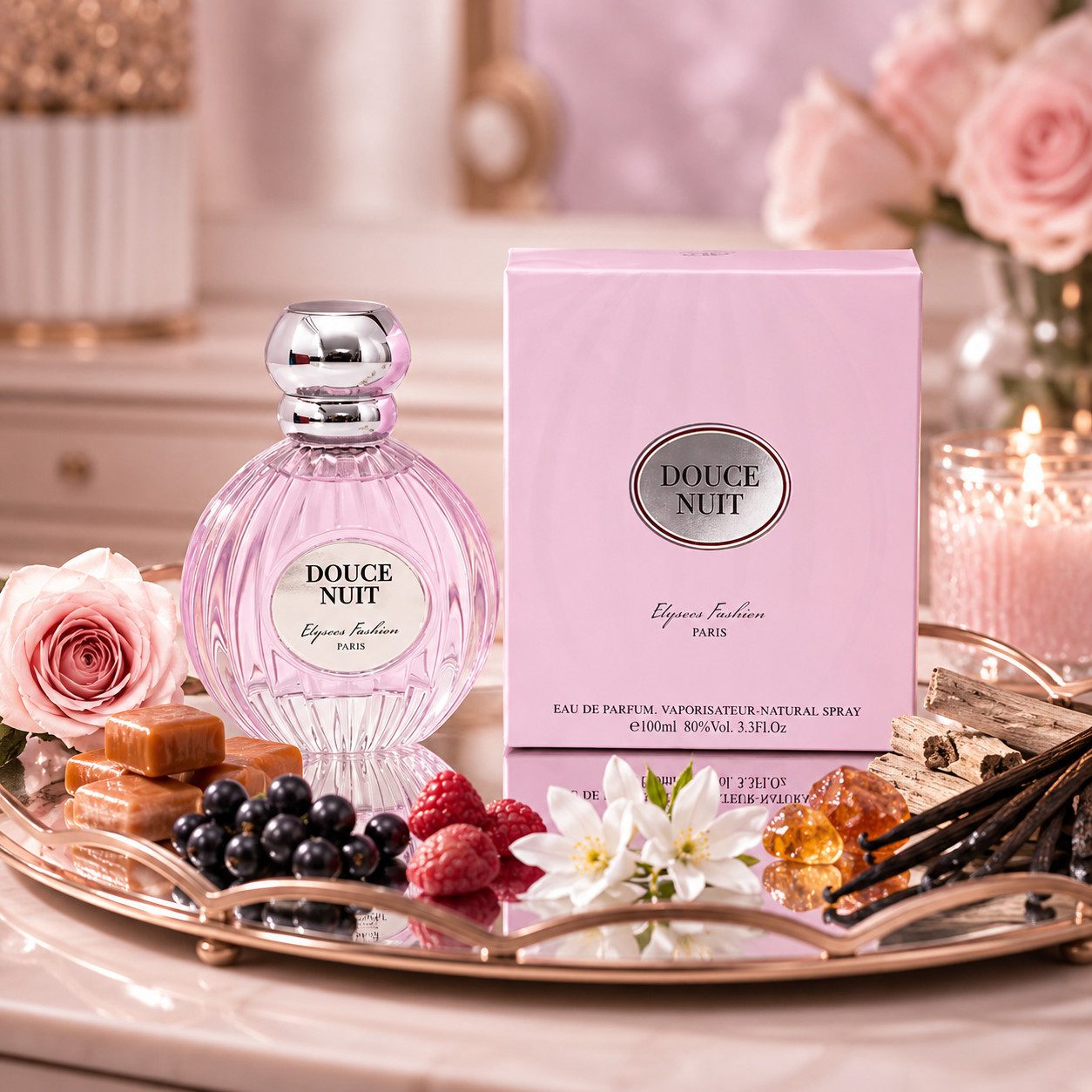 Elysees Fashion Paris Eau de Parfum Douce Nuit Damenduft, Süß, Blumig, Orientalisch aus Paris 100 ml, Hergestellt in Paris, Langanhaltend, Elegant, Süß, Verführerisch