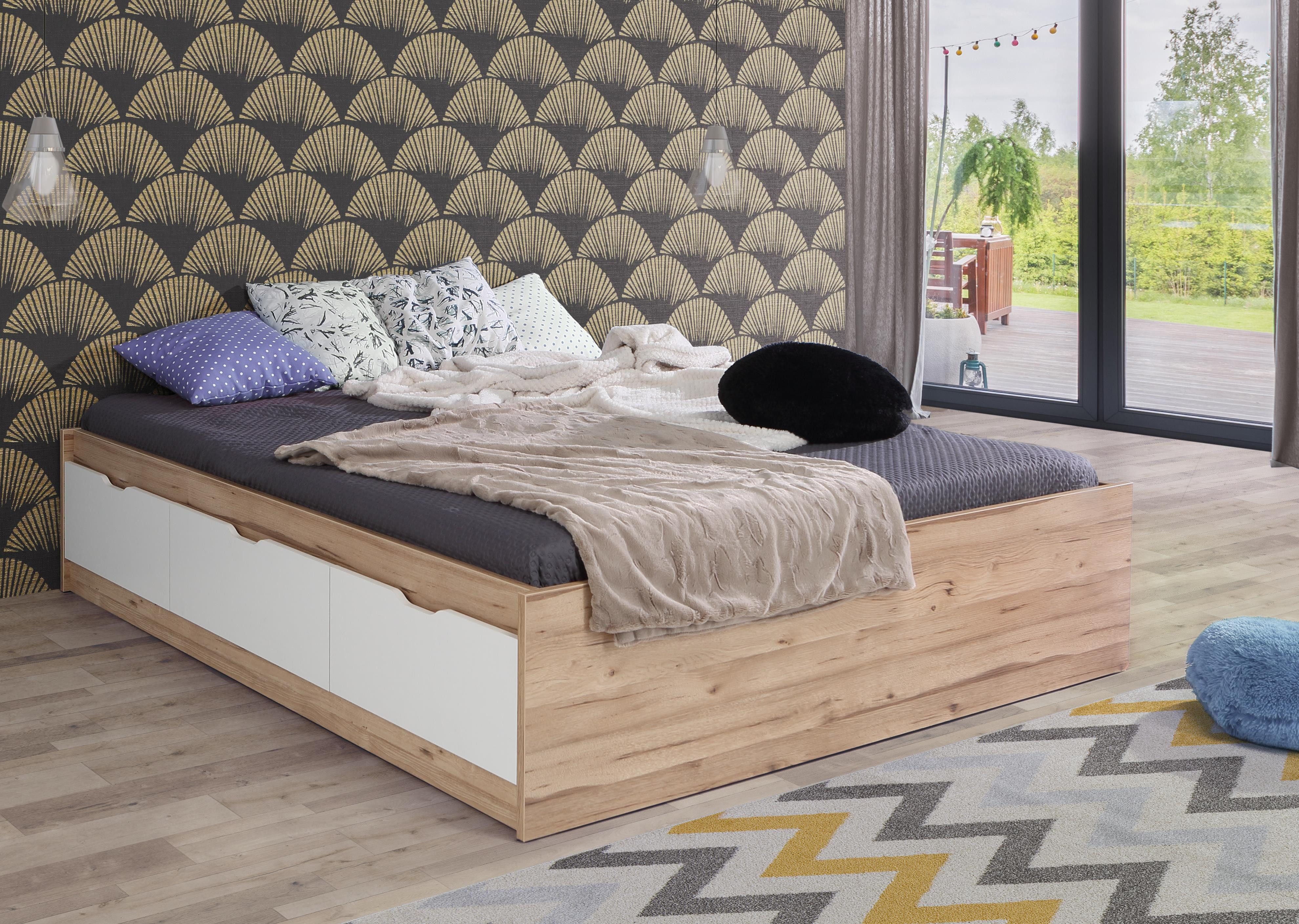 FORTE Stauraumbett "Vankka, viel Stauraum, skandinavisches Design", mit 3 S günstig online kaufen