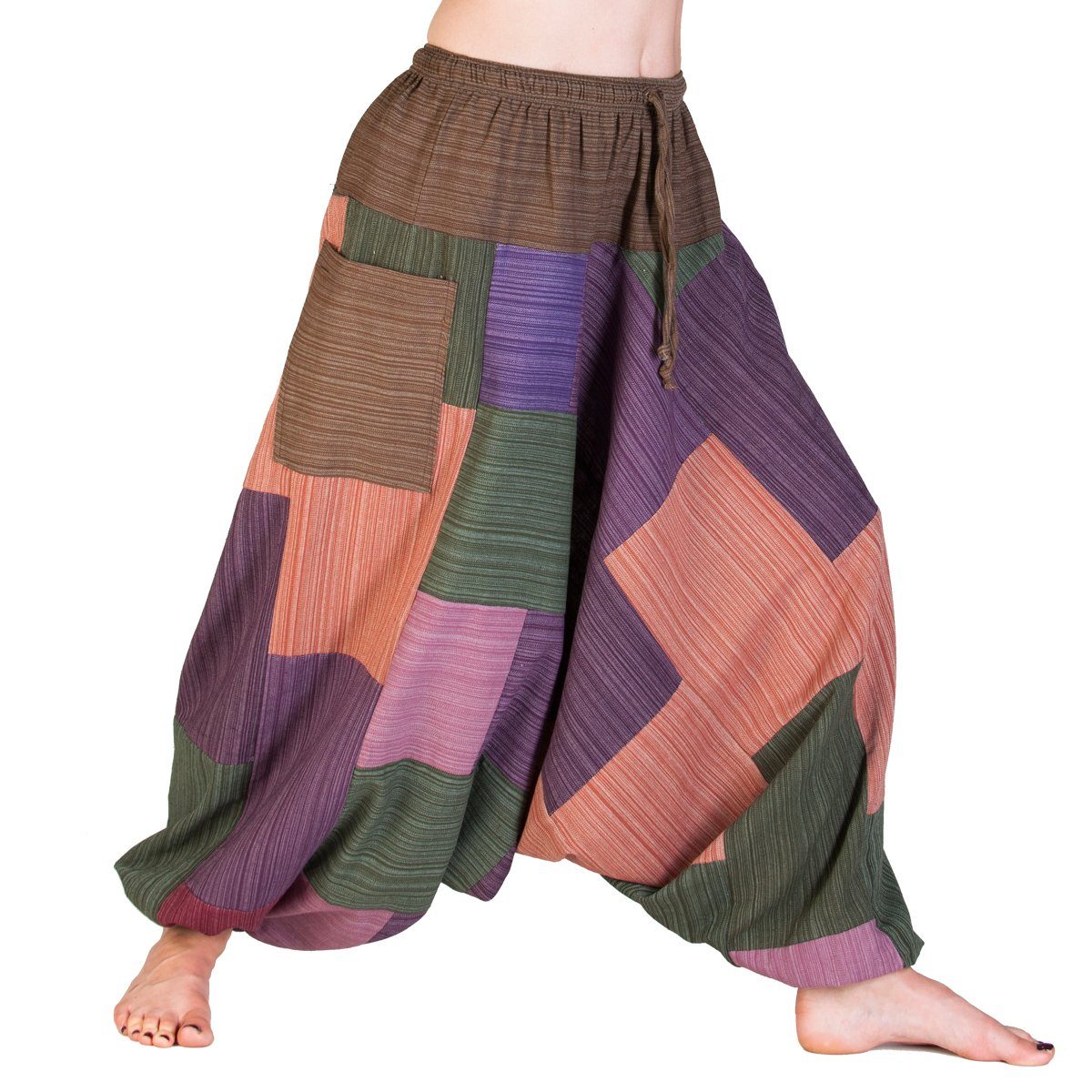 PANASIAM Pumphose Aladinhose Lini Haremshose aus 100% Baumwolle grob gewebt Pumphose für Damen bequeme Freizeithose Pluderhose