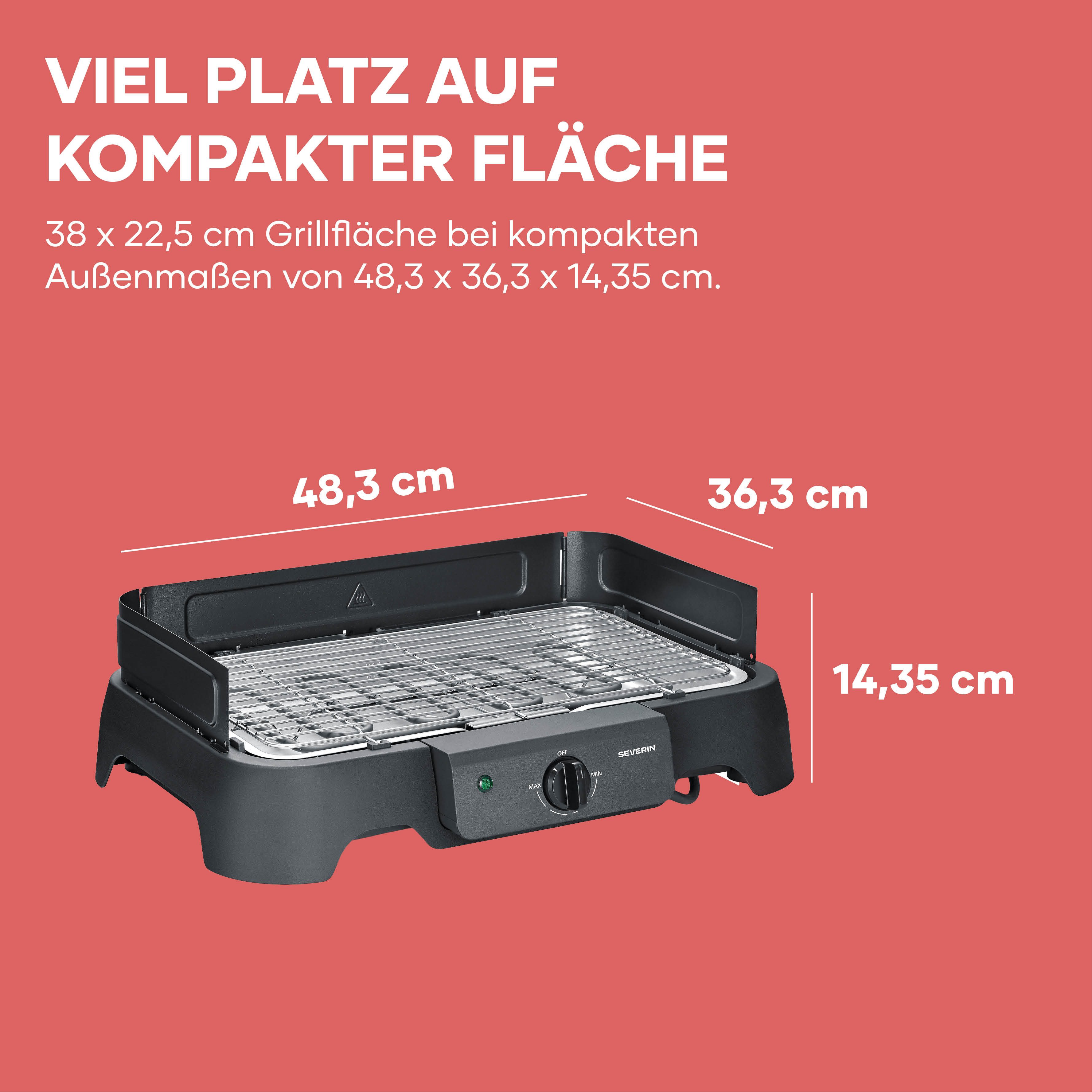 Severin Elektrogrill PG 8593, 2 W, Edelstahl-Grillrost, Tischgrill 200°C, wenig Rauch, In-&Outdoor, 2000W