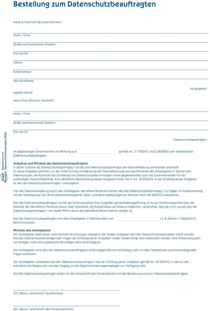 Formularblock Formular Datenschutzbeauftragter A4 2 Seiten.