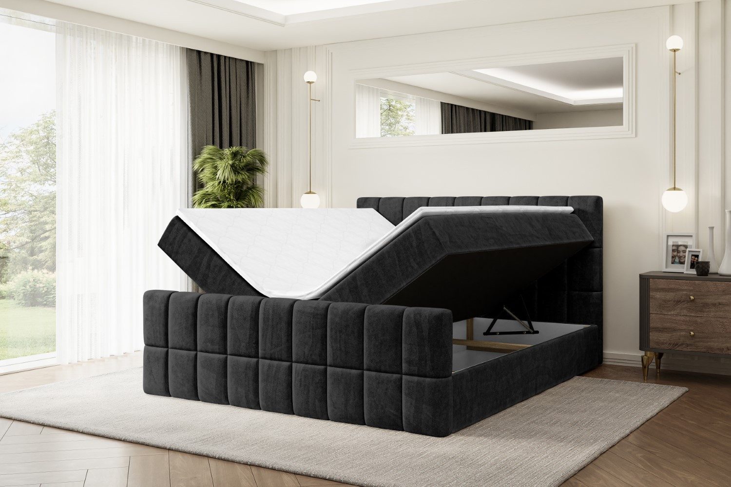ALTDECOR Boxbett MIAMI-Z (Multipocket-Matratze H4, H3 Matratze Bonellfederung, Topper, Kopfteil), Doppelbett mit Fußteil