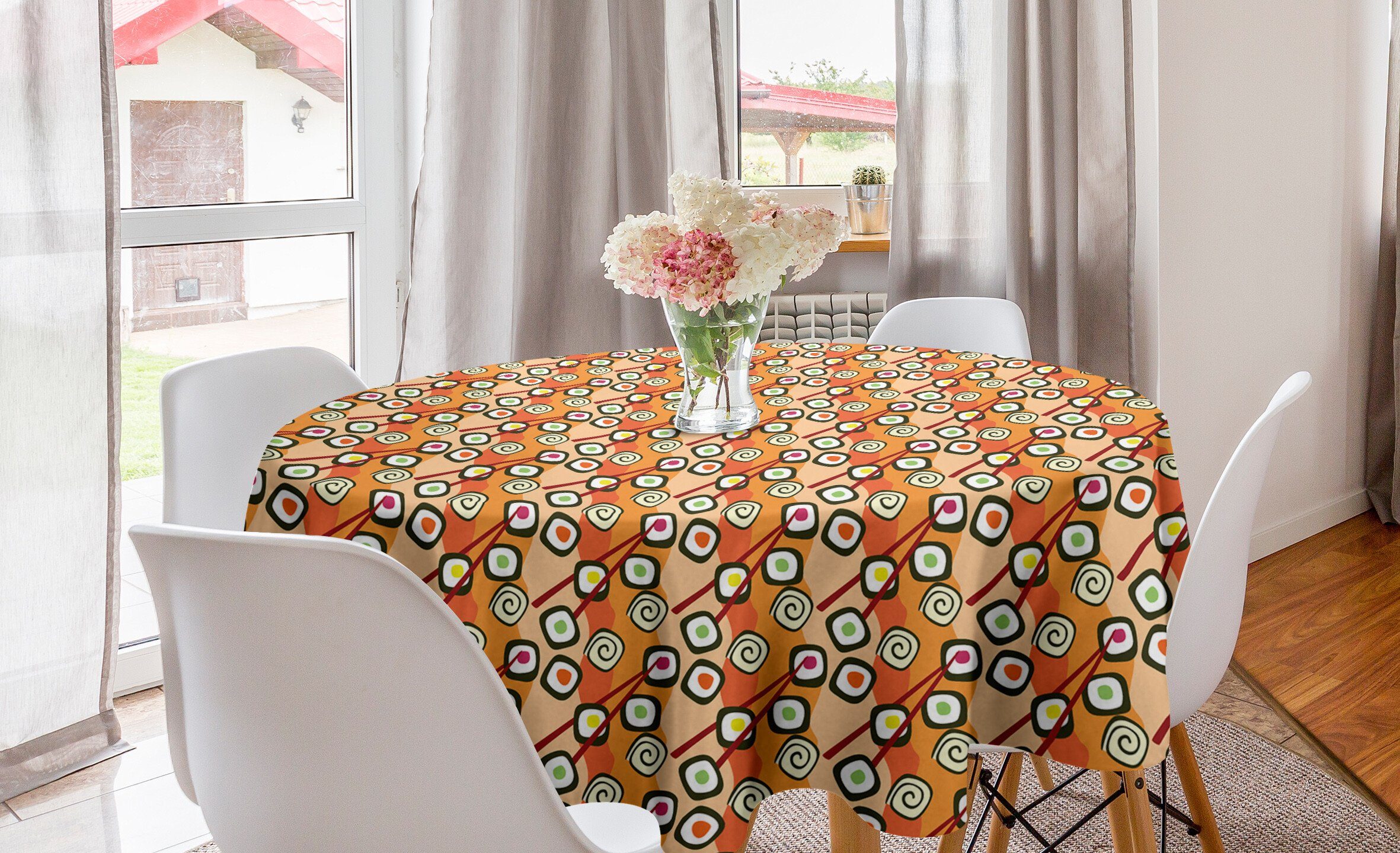 Abakuhaus Tischdecke Kreis Tischdecke Abdeckung für Esszimmer Küche Dekoration, Sushi Japanische Küche Essstäbchen