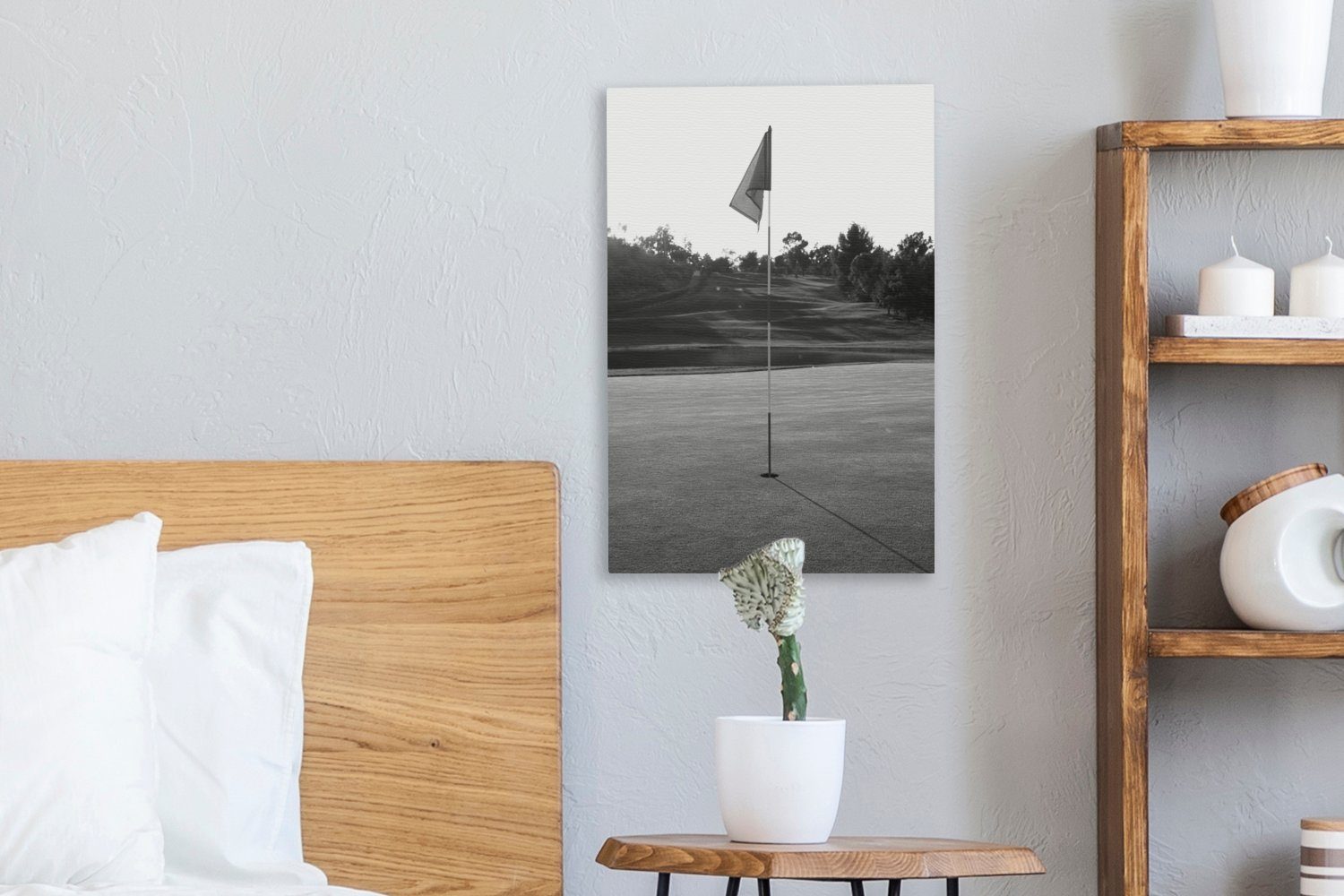 Leinwandbild und im St), (1 fertig cm Zackenaufhänger, Golfplatz Loch Flagge 20x30 - bespannt auf dem schwarz inkl. weiß, OneMillionCanvasses® Gemälde, Leinwandbild