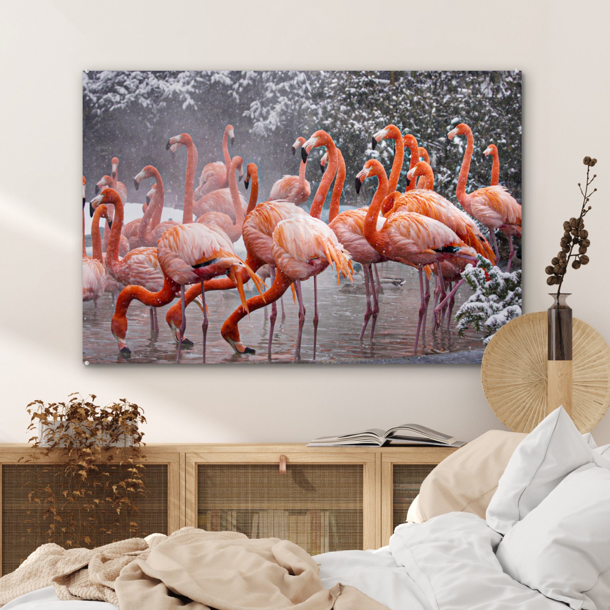 (1 Acrylglasbild Schnee Flamingo Acrylglasbilder MuchoWow Wohnzimmer St), Schlafzimmer & Wasser, - -