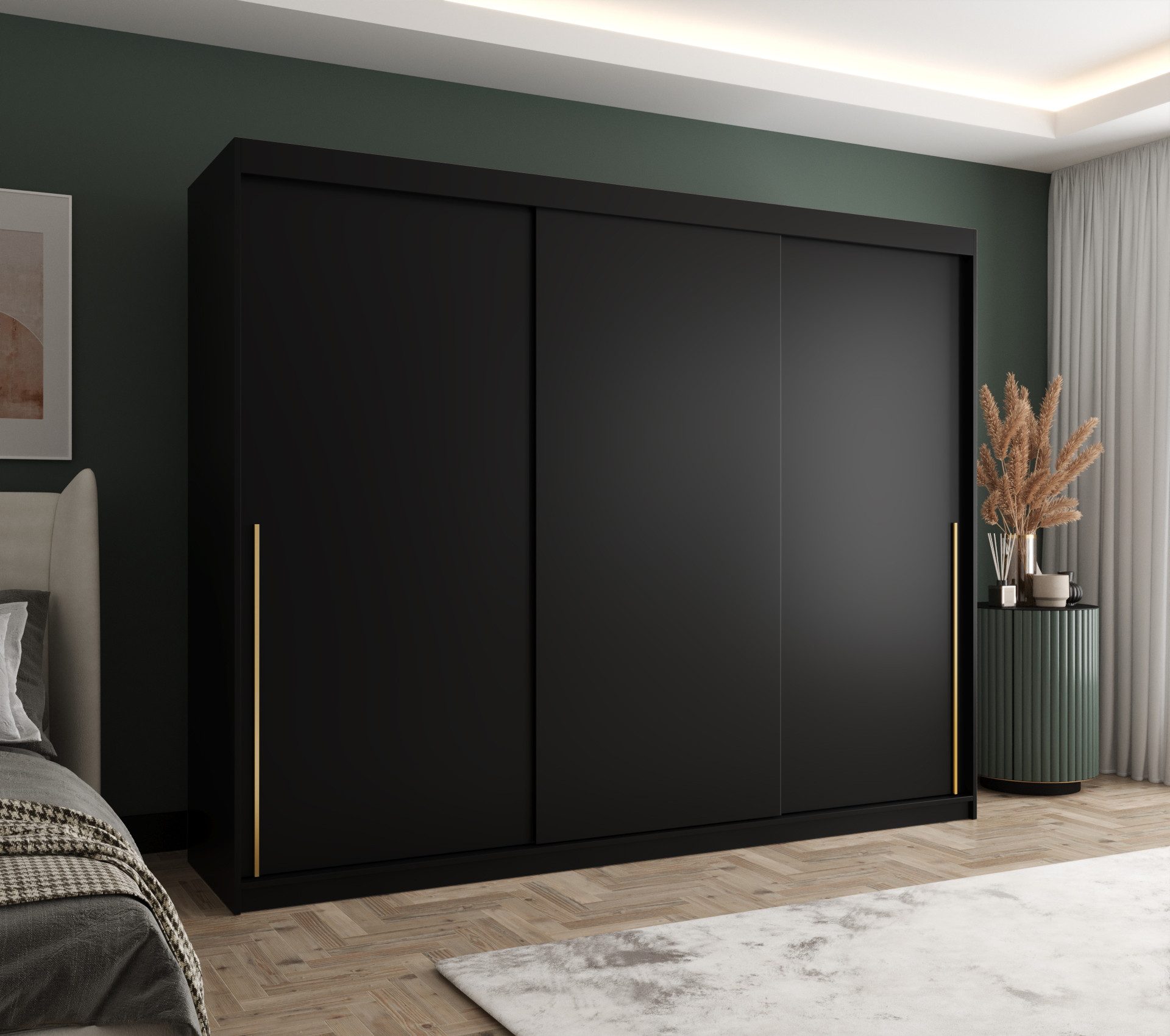 Home Collective Schwebetürenschrank Kleiderschrank Schrank Schlafzimmer Garderobe geräumig (erhältliche Breiten: 100cm, 120cm, 150cm, 180cm, 200cm, 250cm, Höhe 200 cm) 2 Türen,mit Einlegeböden und zwei Kleiderstangen wählbare Handgriffe