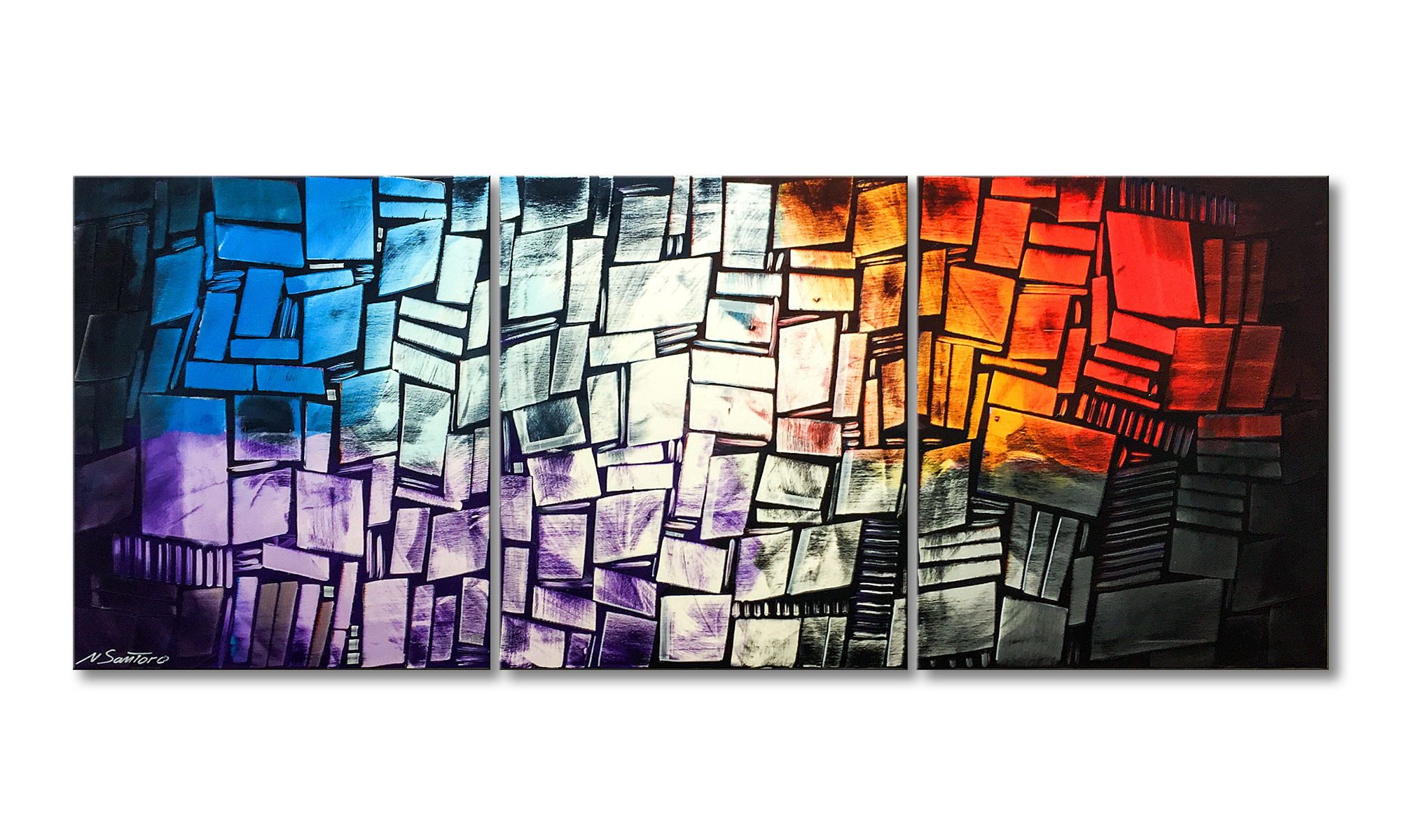 WandbilderXXL Gemälde Elements 180 x 70 cm, Abstraktes Gemälde, handgemaltes Unikat