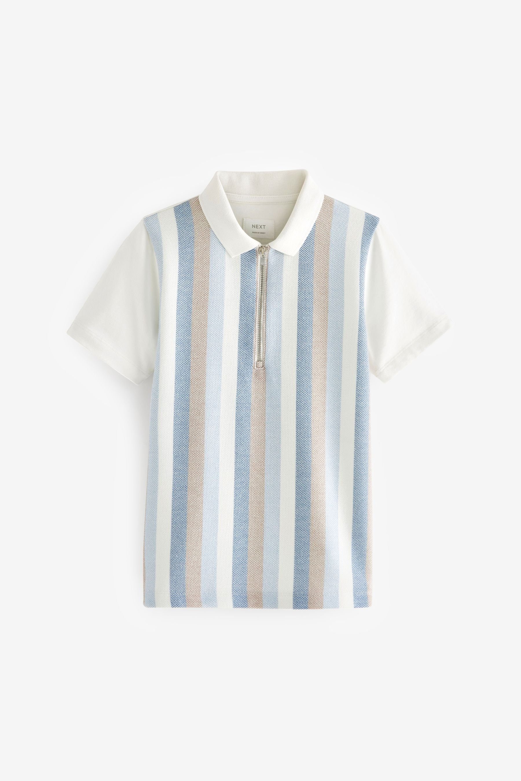 Next Poloshirt Kurzärmeliges Polohemd mit Reißverschluss (1-tlg) White/Blue Vertical Stripe