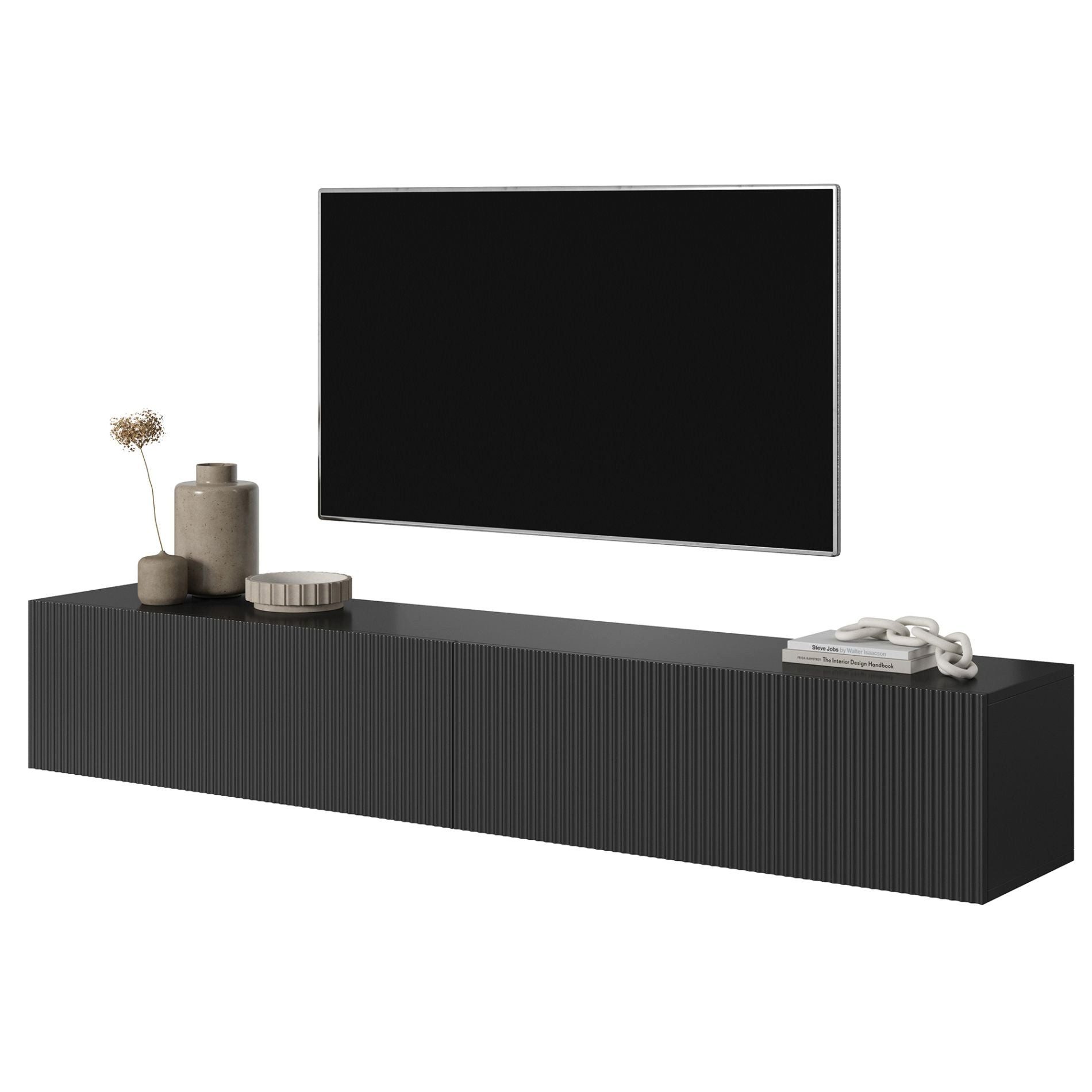 Selsey TV-Schrank VELDIO Hängeboard geriffelt, Push-to-Open, Matt-Optik, 175x30 cm