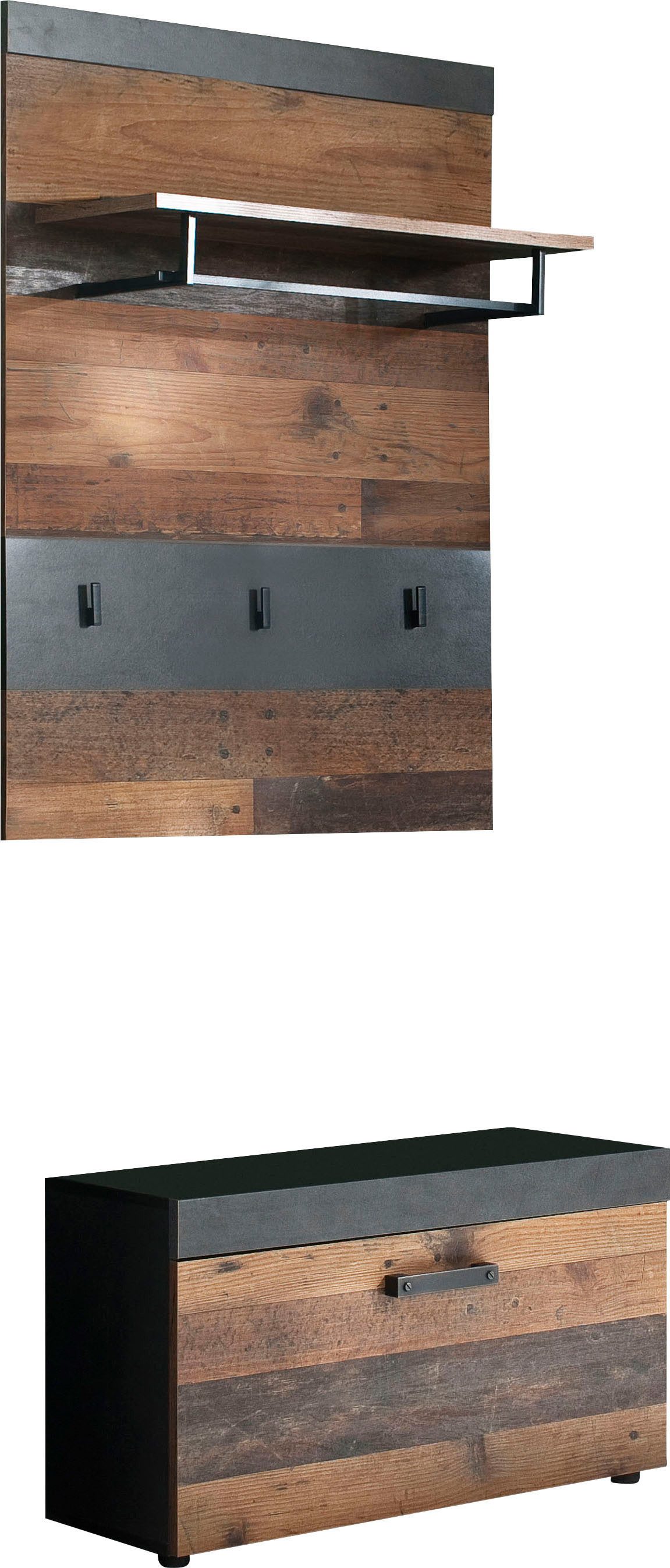 Home affaire Garderoben-Set Ilana, (Set, 2-St), Garderobenmöbel im modernen Industrial Style mit antikfarbenen Griffen