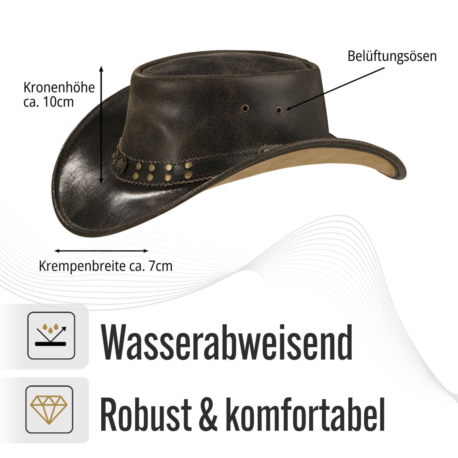 BLACK FOREST FOX Cowboyhut Buffalo Bill Herren Damen Western Cowboy Leder Hut in 5 Farben (1-St) knautschbar, weiches Leder