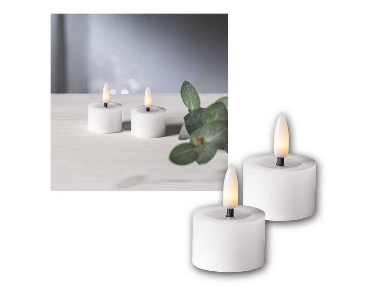 STAR TRADING LED-Kerze LED Teelicht FLAMME FLOW M weiß Timer 2er Set