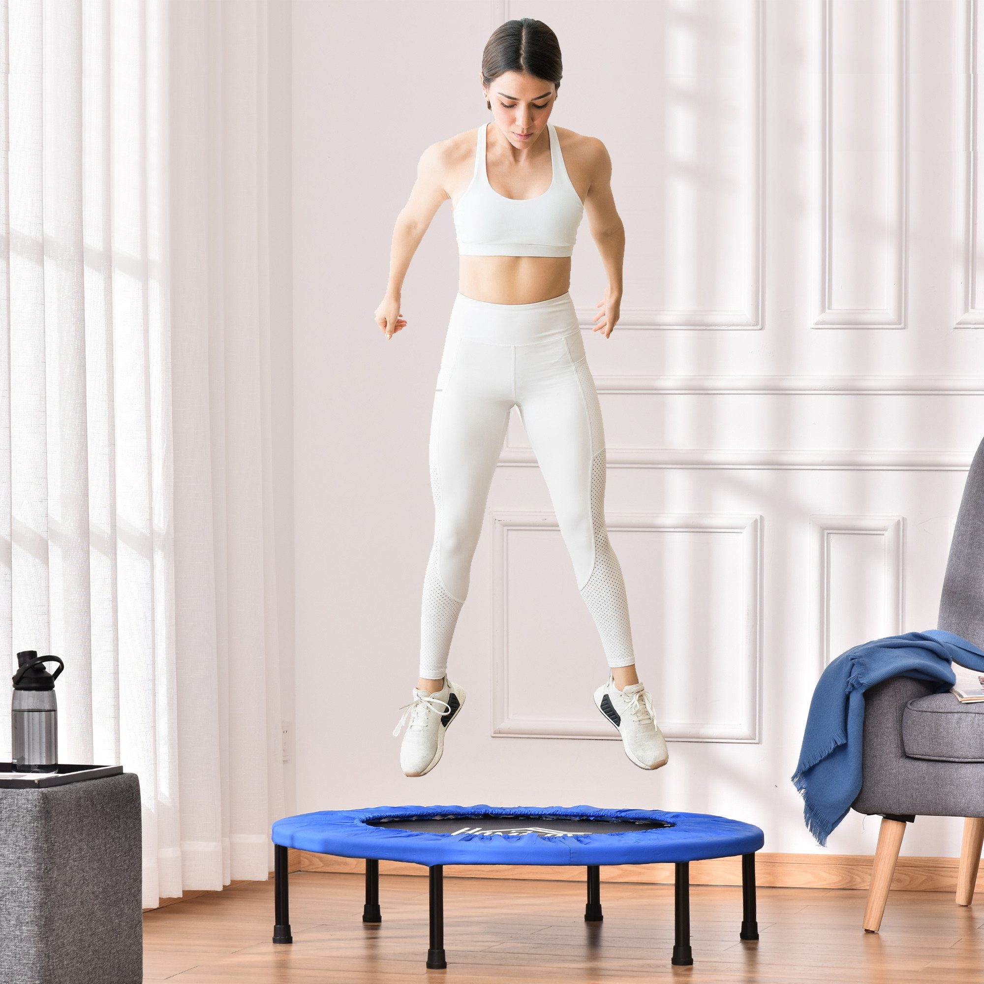 HOMCOM Fitnesstrampolin mit rutschfesten Füßen, 100kg Belastbar, Ø 91 cm, (Mini Trampoline für Erwachsene, 1 tlg., Mini-Trampolin), für Indoor Outdoor Jumping