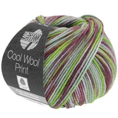 LANA GROSSA Cool Wool Print 0828 hellgrün resedagrün antikviolett hellgrau Häkelwolle, 160 m