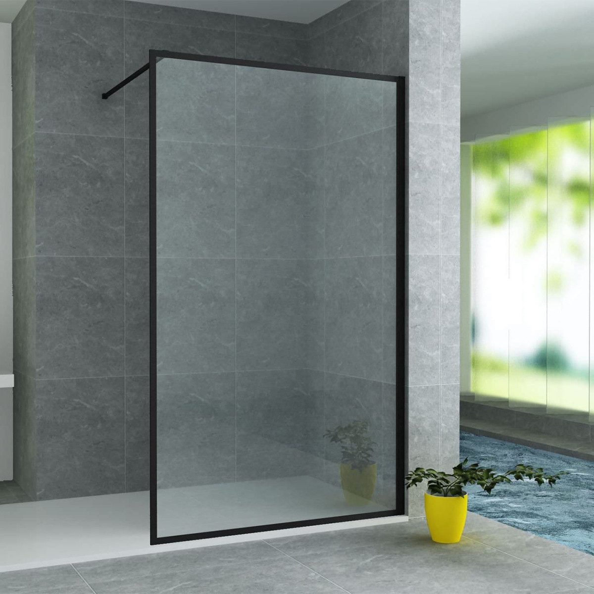 Aloni Walk-in-Dusche Duschwand 8mm ESG Sicherheitsglas, schwarz matt mit Nano-Beschichtung, Sicherheitsglas, für Fliesen oder Duschwanne, begehbare Duschabtrennung – 80x200 cm