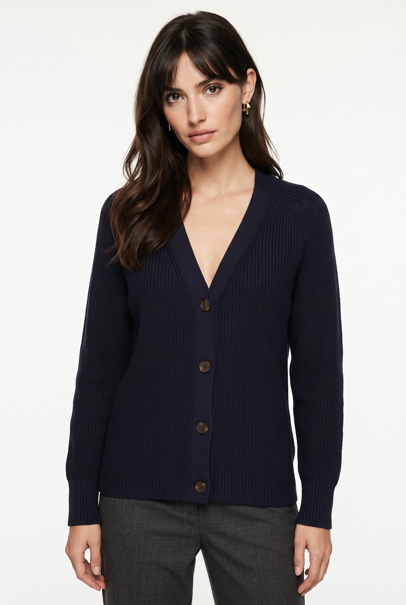 Gant Cardigan RIBBED KNIT COTTON Regular fit mit V-Ausschnitt