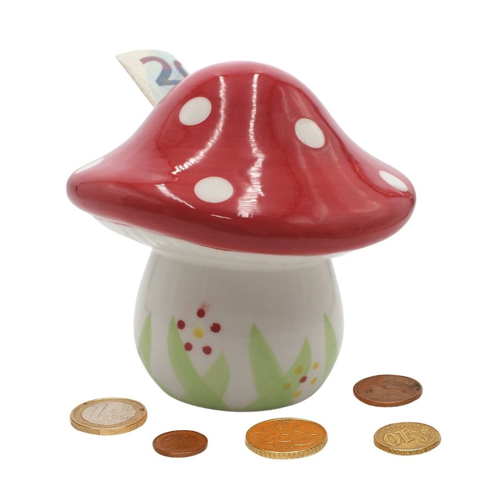 Spardose Keramik Spardose als Pilz, Fliegenpilz, Spar-Pilz, Saving-box, H/Ø: