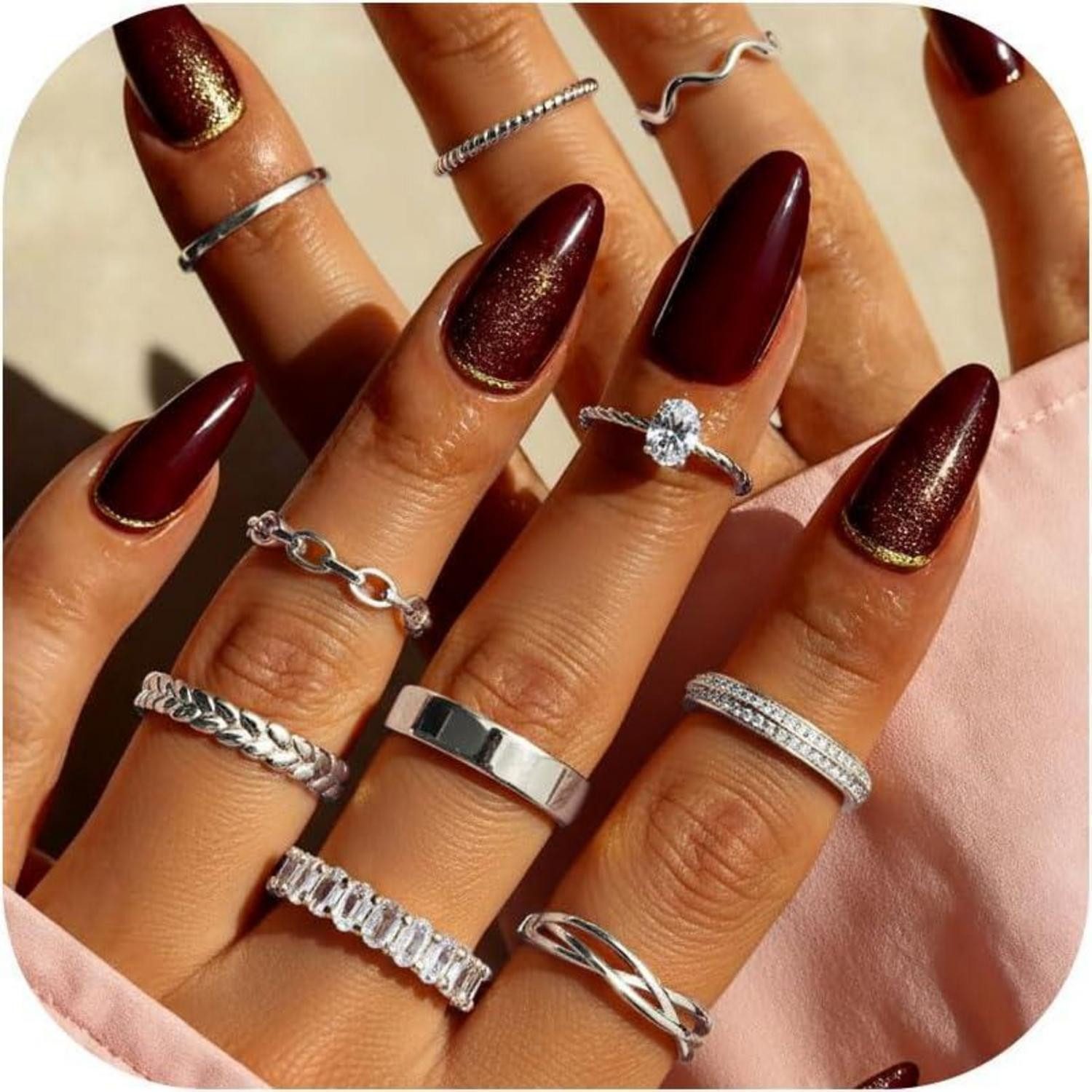 LuxusKollektion Ring-Set Ringe Damen Gold vergoldet verstellbar 10er Set stapelbar Silber