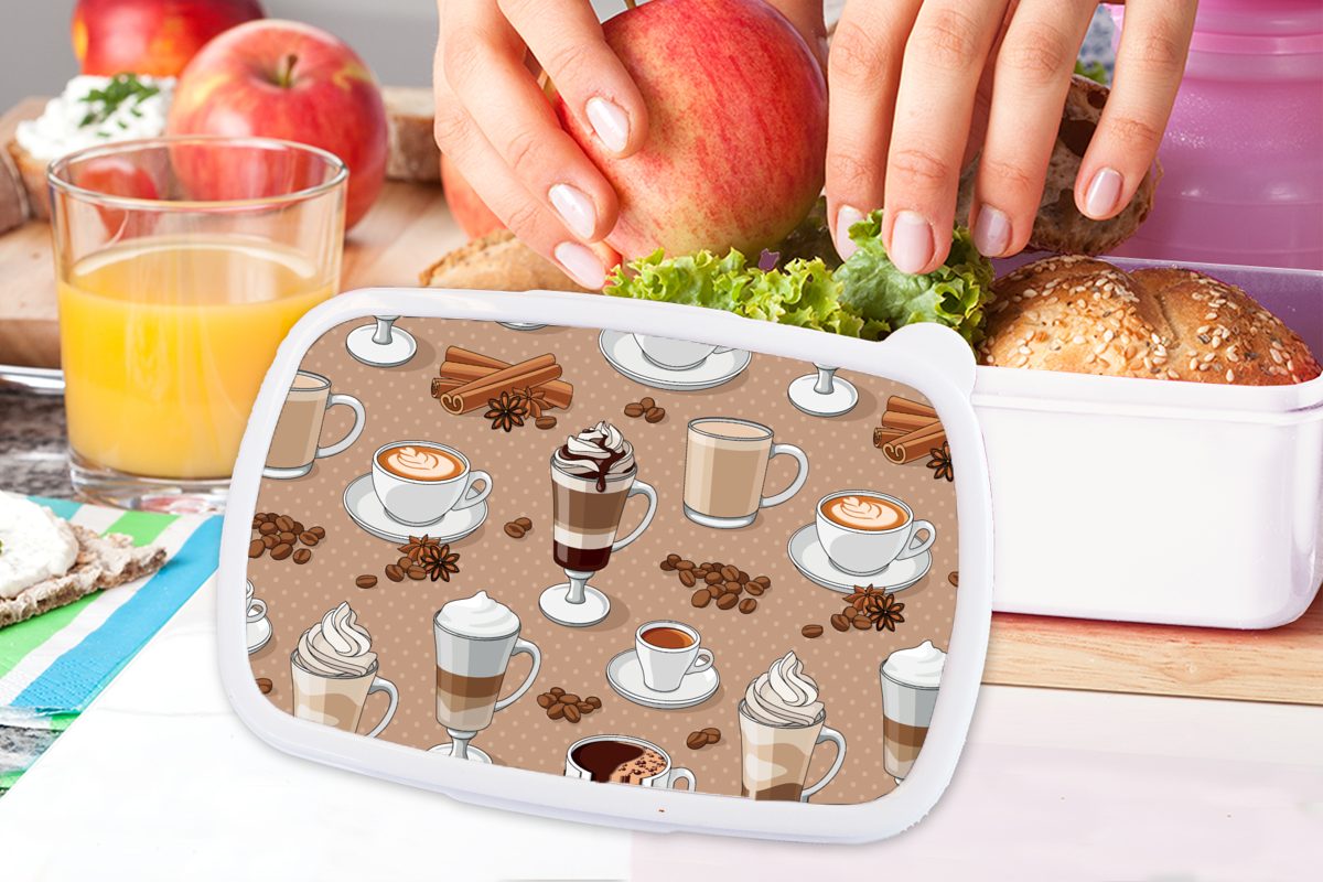 - Mädchen Lunchbox Kinder - für und Cappuccino Kunststoff, Kaffee MuchoWow - Jungs Erwachsene, (2-tlg), Brotbox Brotdose, Schokolade, und für Muster weiß