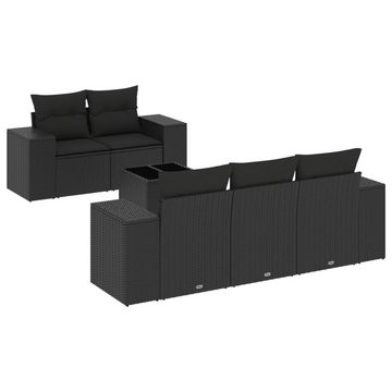 vidaXL Loungesofa 6-tlg. Garten-Sofagarnitur mit Kissen Schwarz Poly Rattan, 1 Teile