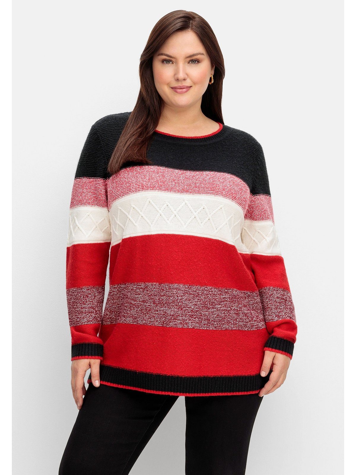 Sheego Rundhalspullover Große Größen weich und pflegeleicht, mit Blockstreifen