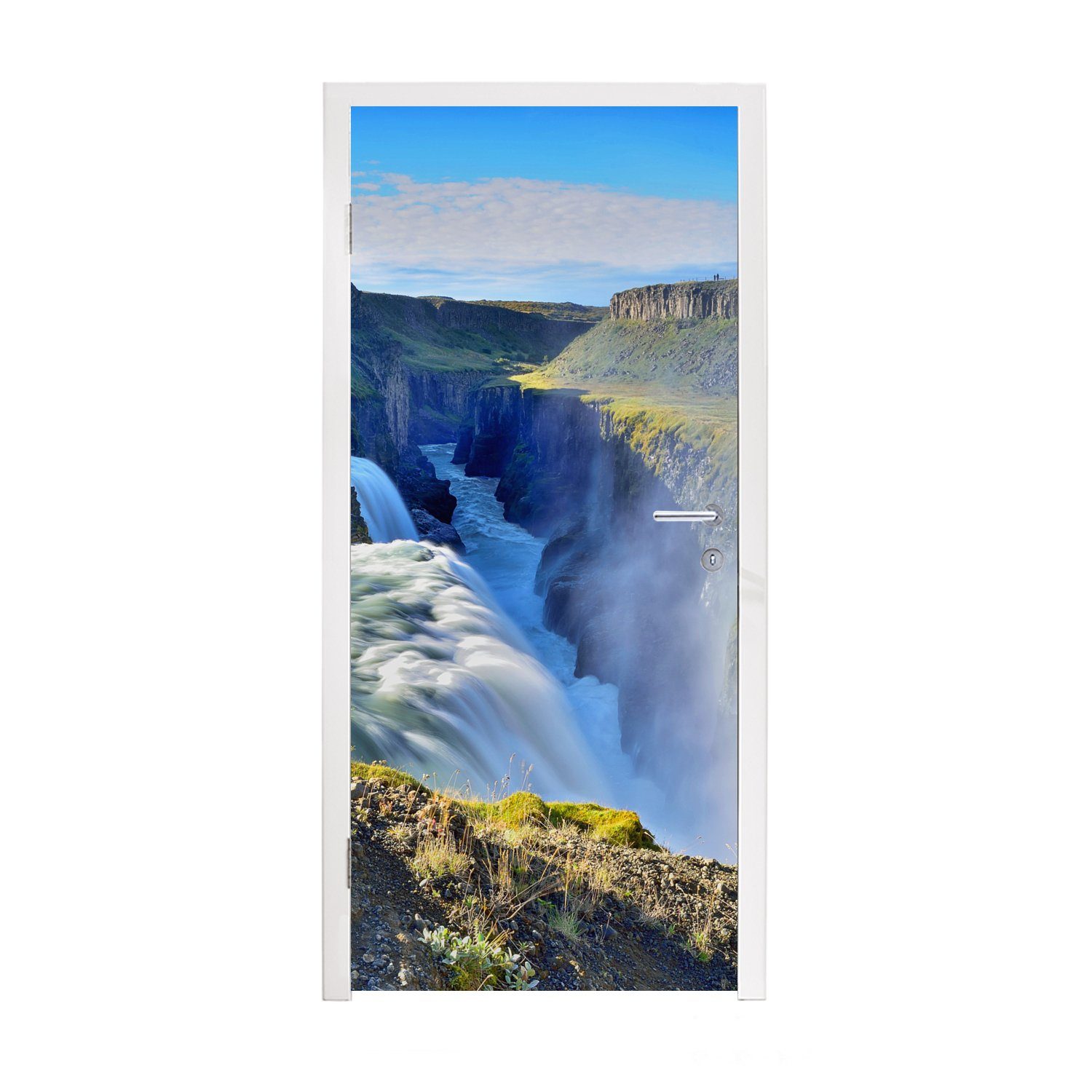 MuchoWow Türtapete Farbenfrohe Umgebung am Gullfoss-Wasserfall in Island, Matt, bedruckt, (1 St), Fototapete für Tür, Türaufkleber, 75x205 cm