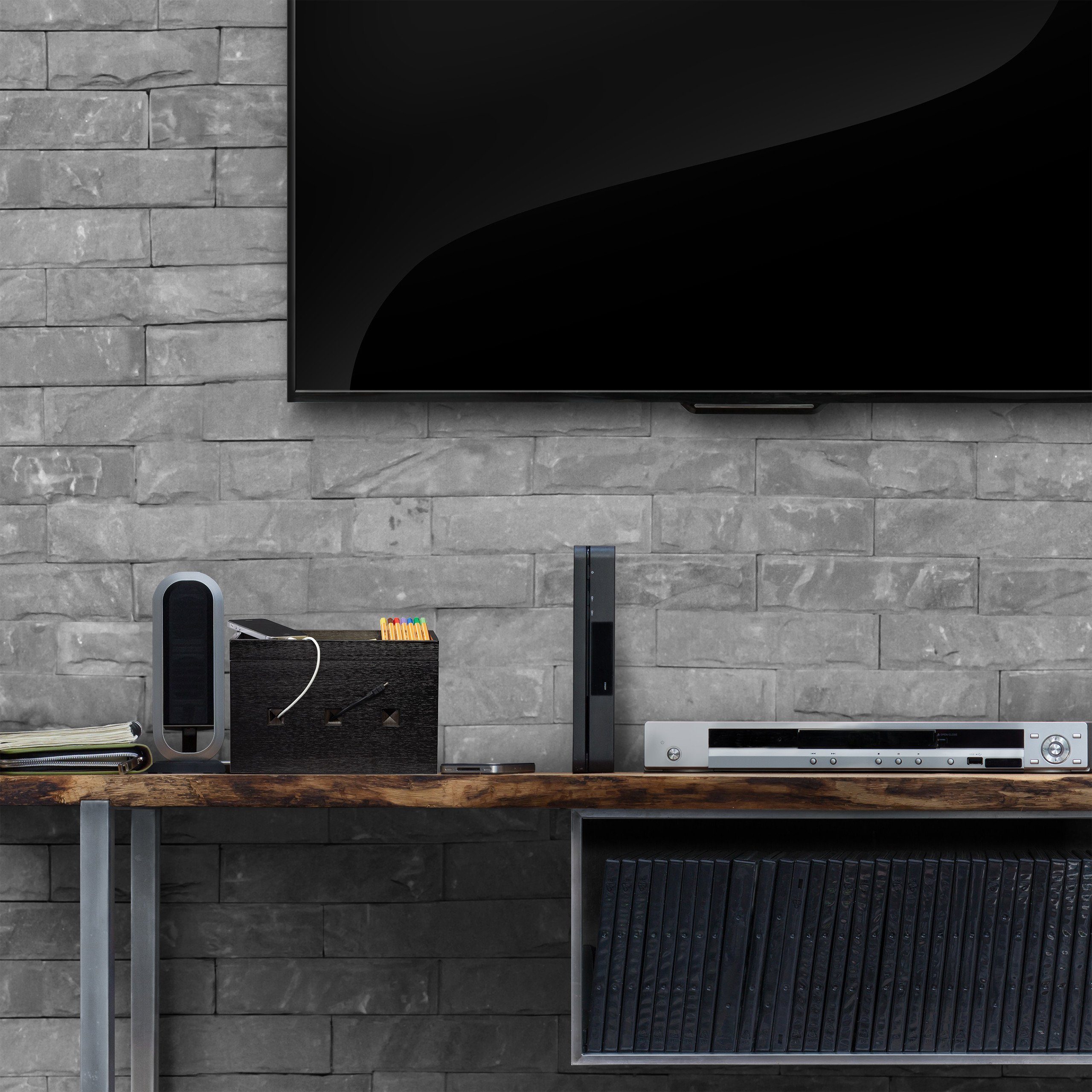 relaxdays Kabelkanal Kabelbox Bambus schwarz
