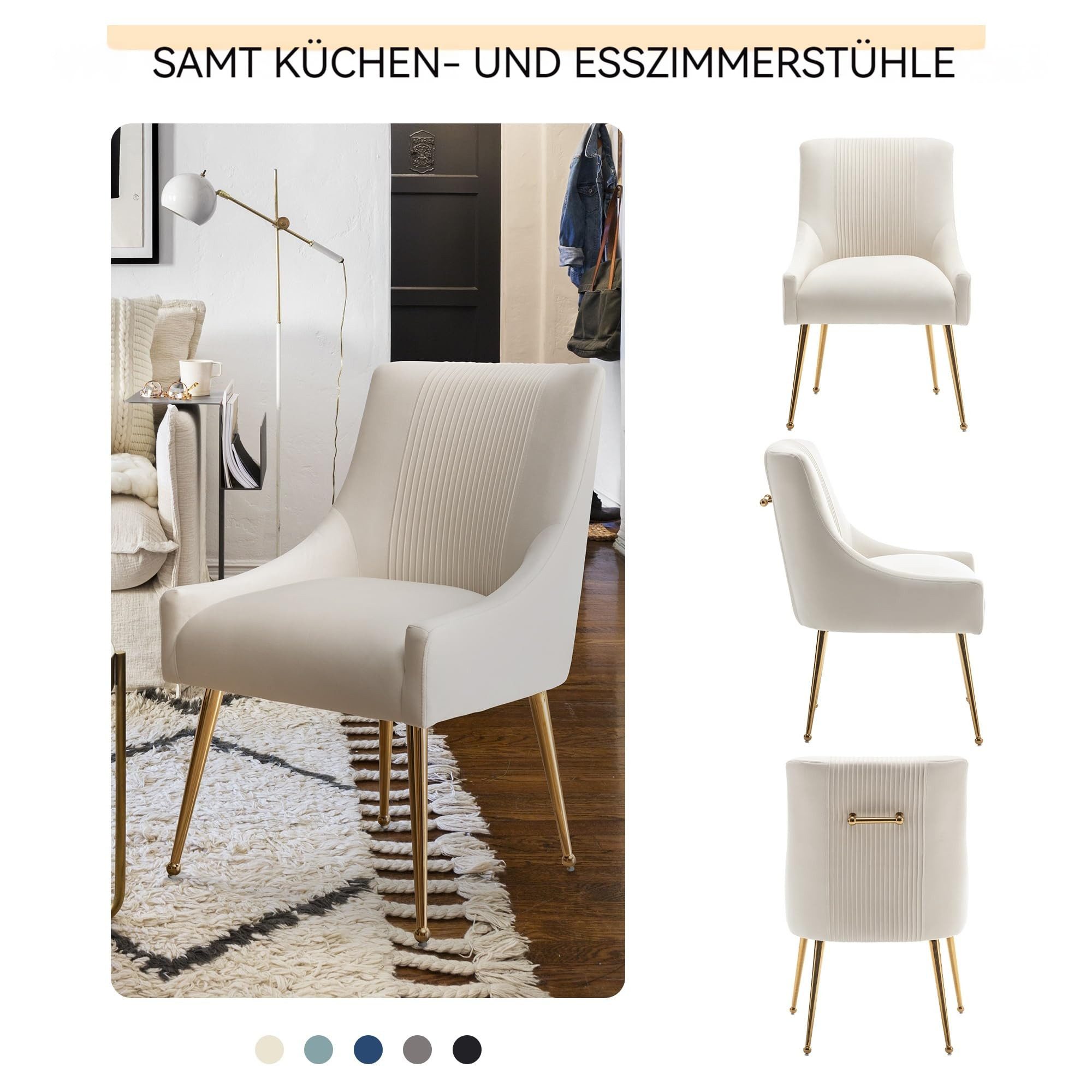 SEYNAR Esszimmerstuhl Polsterstuhl Samtstuhl Wohnzimmerstuhl mit goldenen Beinen (2 St), getufteter Akzentstuhl für Wohnzimmer Arbeitszimmer – Bild 4 von 5
