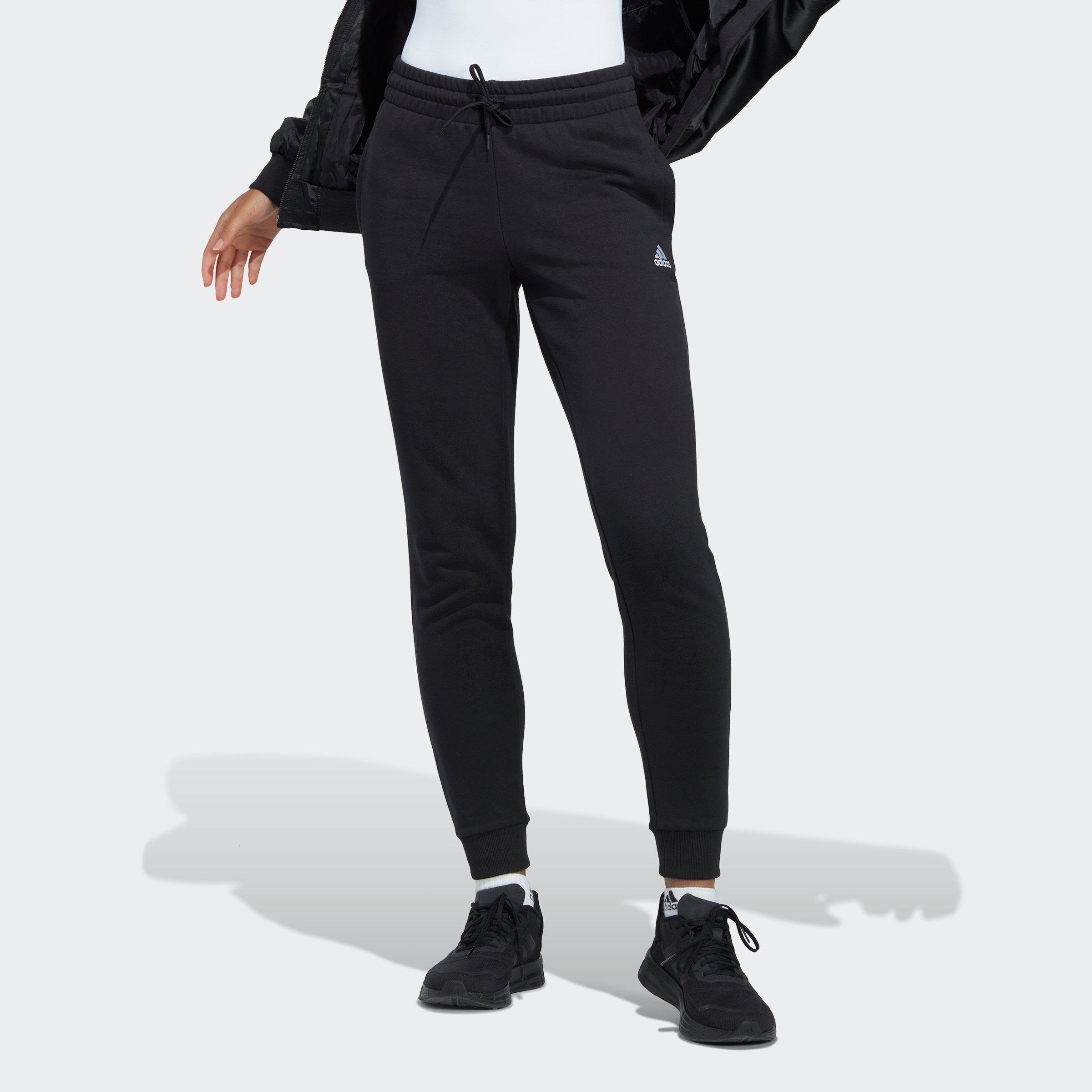 White Sporthose / (1-tlg) FRENCH HOSE LINEAR Sportswear Black TERRY CUFFED adidas ESSENTIALS