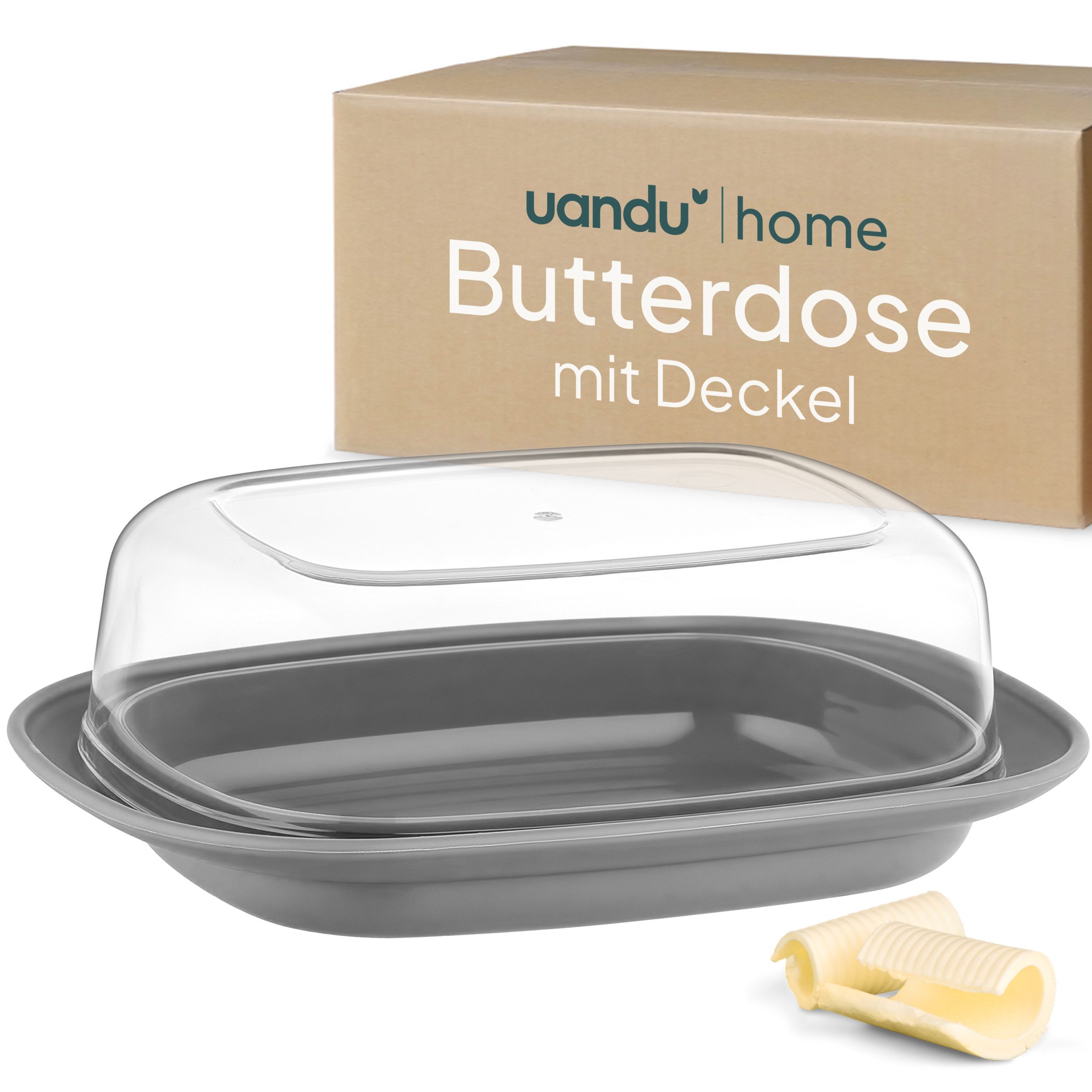 uandu home Butterdose mit Deckel Kunststoff, Butterbehälter, Butter dish, Масленицы, (Butterschale mit Deckel, Butterdose spülmaschinenfest, Butterbox, Butter Box Dose)