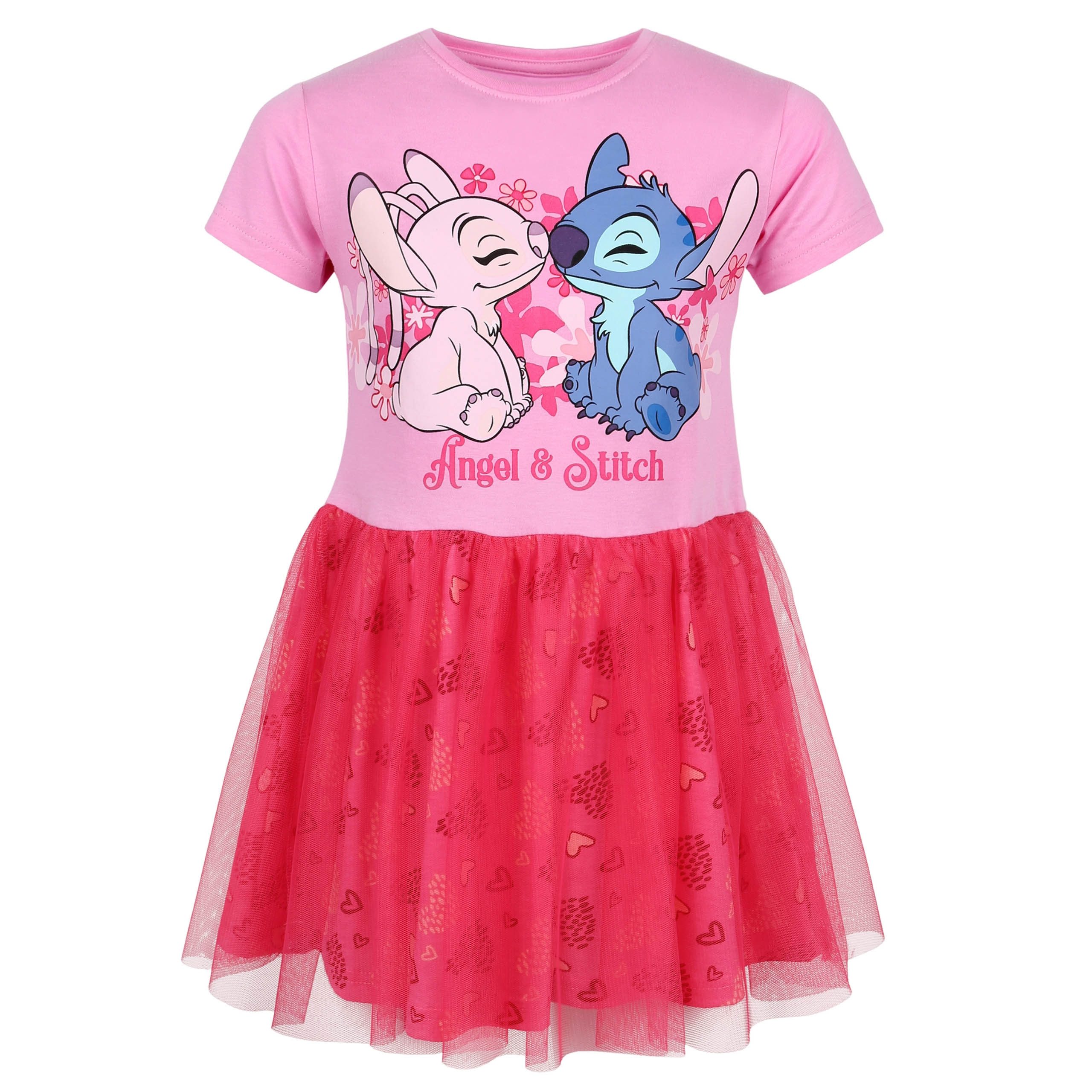 Tüllkleid DISNEY Stitch Rosa Tüllkleid mit kurzen Ärmeln, Mädchenkleid