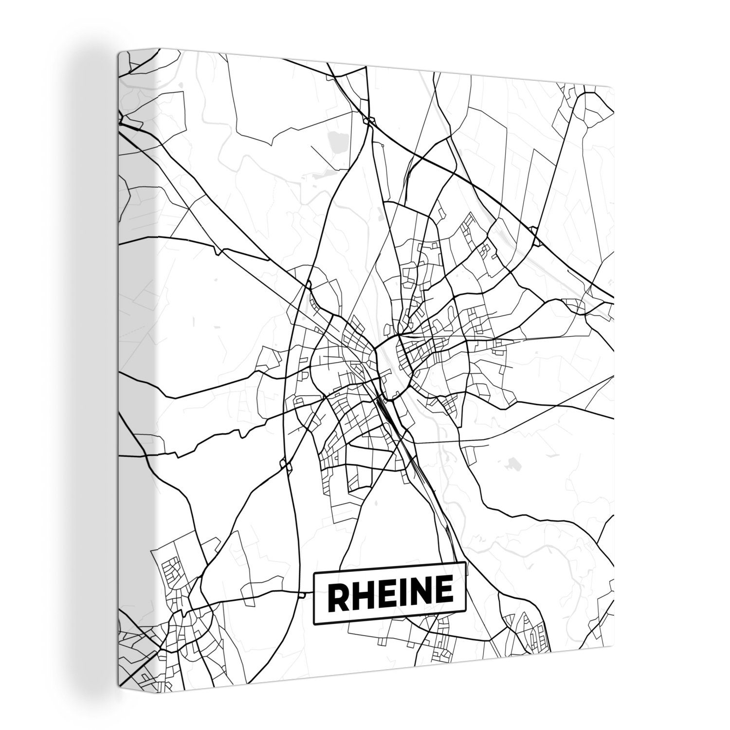 OneMillionCanvasses® Leinwandbild Rheine - Karte - Stadtplan - Wegbeschreibung, (1 St), Leinwand Bilder für Wohnzimmer Schlafzimmer