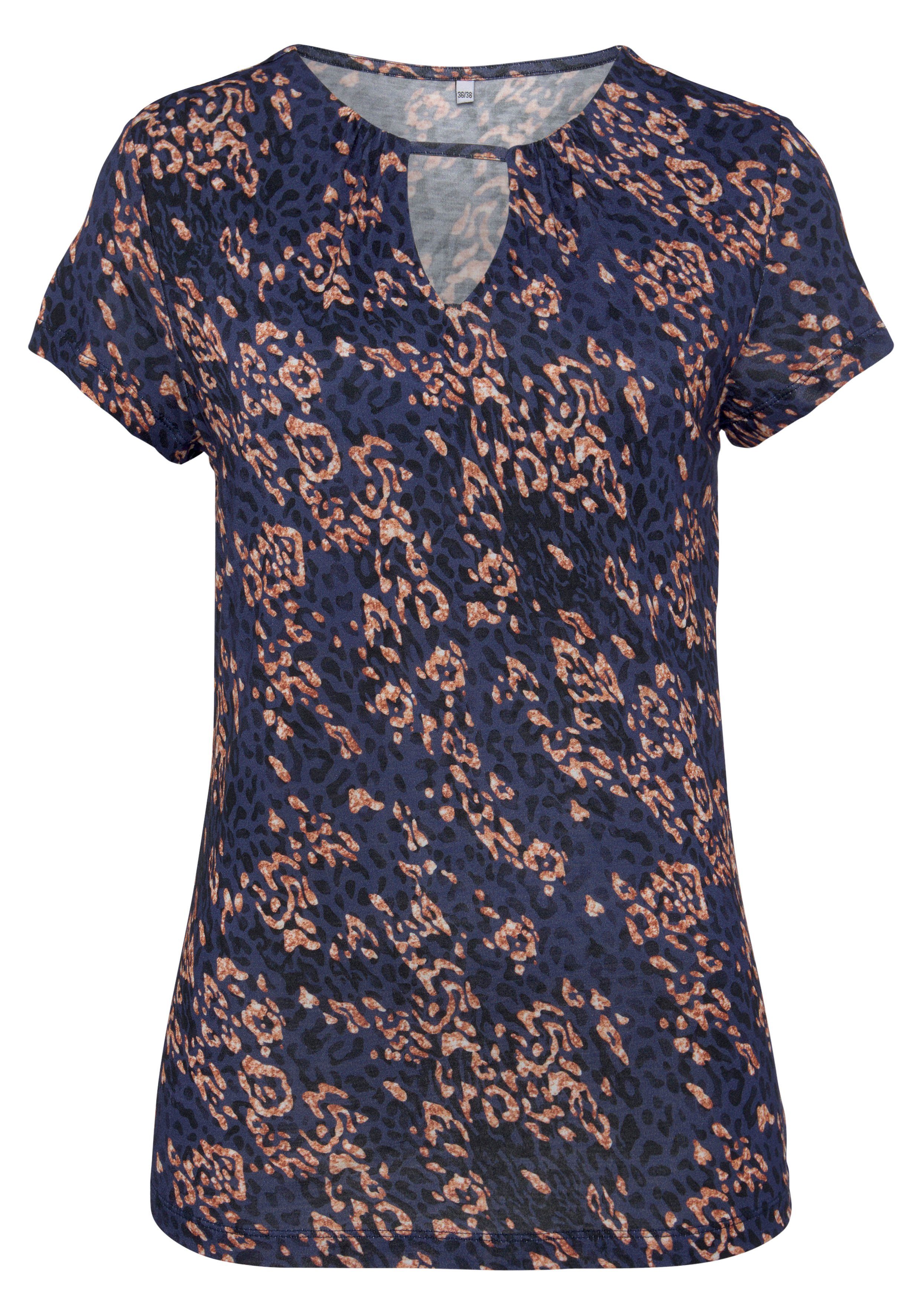 Vivance Kurzarmshirt, mit Alloverdruck mit Cut-out, figurbetontes T-Shirt günstig online kaufen