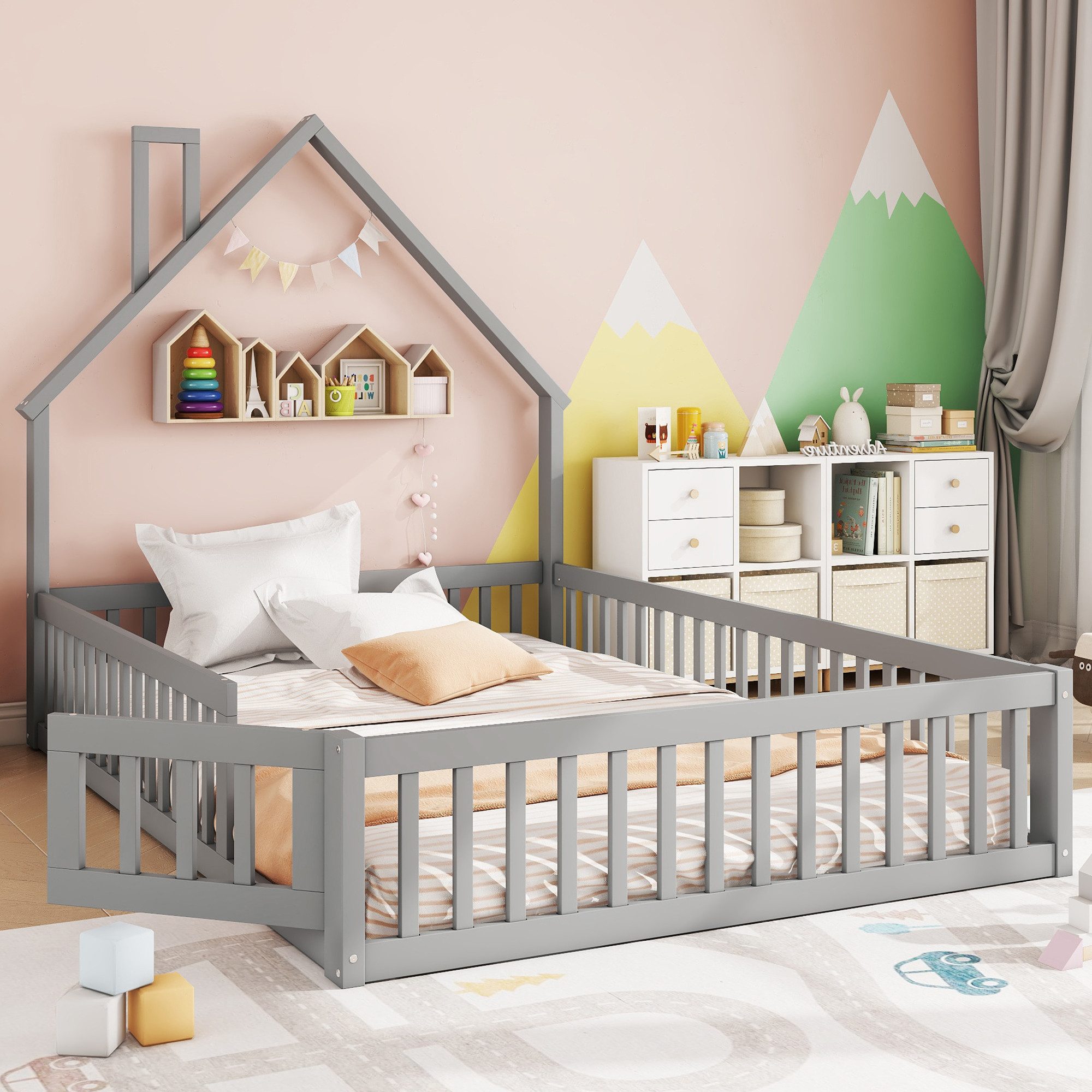 Flieks Kinderbett, Massivholzbett 140x200cm mit Schornsteinform günstig online kaufen
