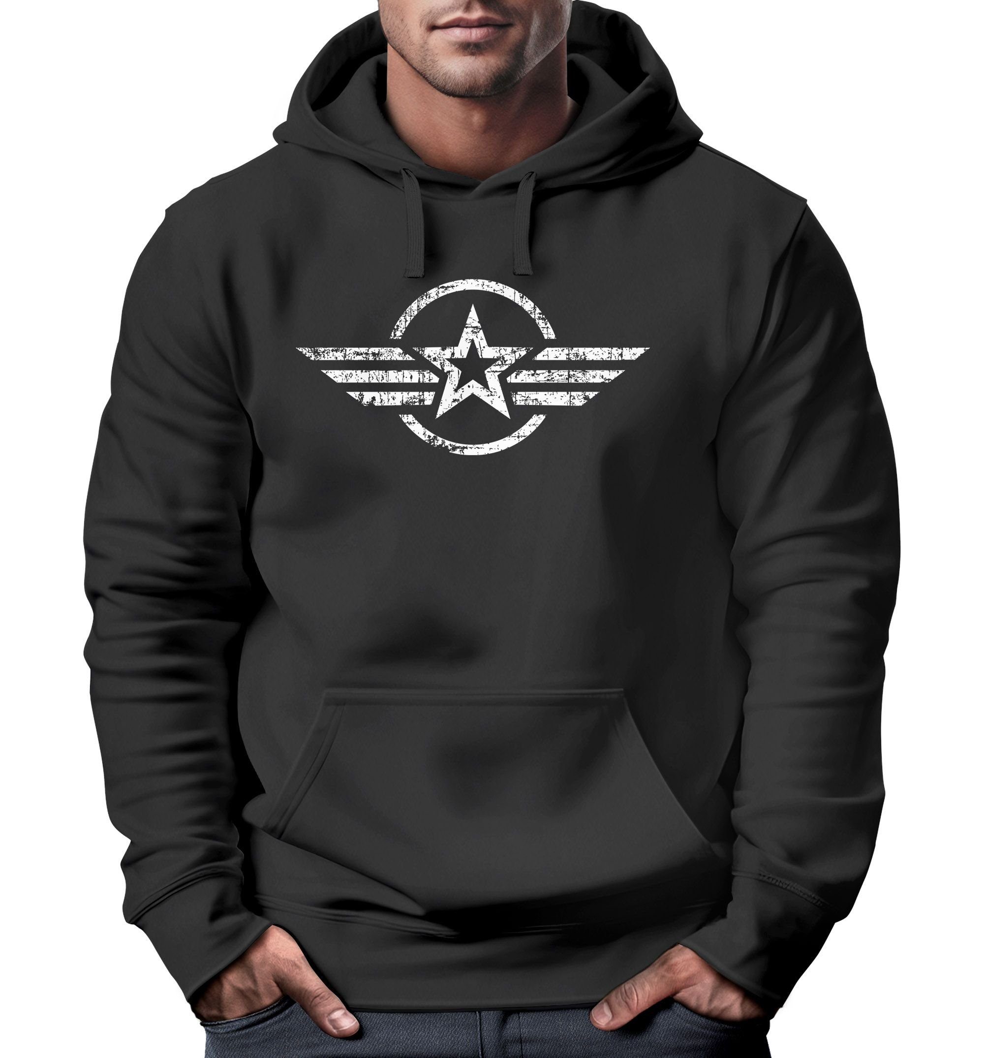 Hoodie Hoodie Herren Airforce Symbol Stern Army Military Aufdruck Emblem