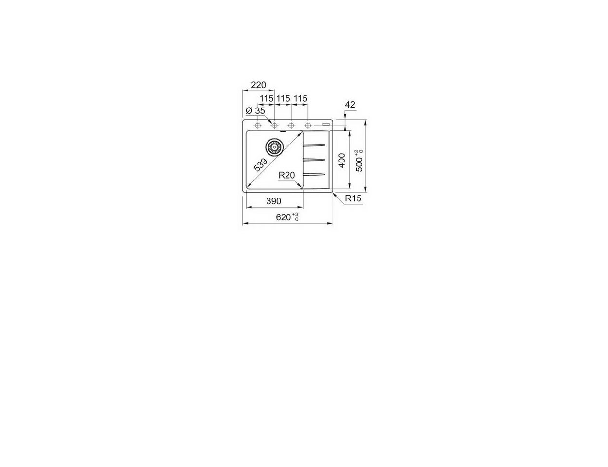 Thumbnail - FRANKE Einbauspüle Maris Centro Einbauspüle CNG 611-62 A Onyx Drehknopf Edelstahl ab 45cm