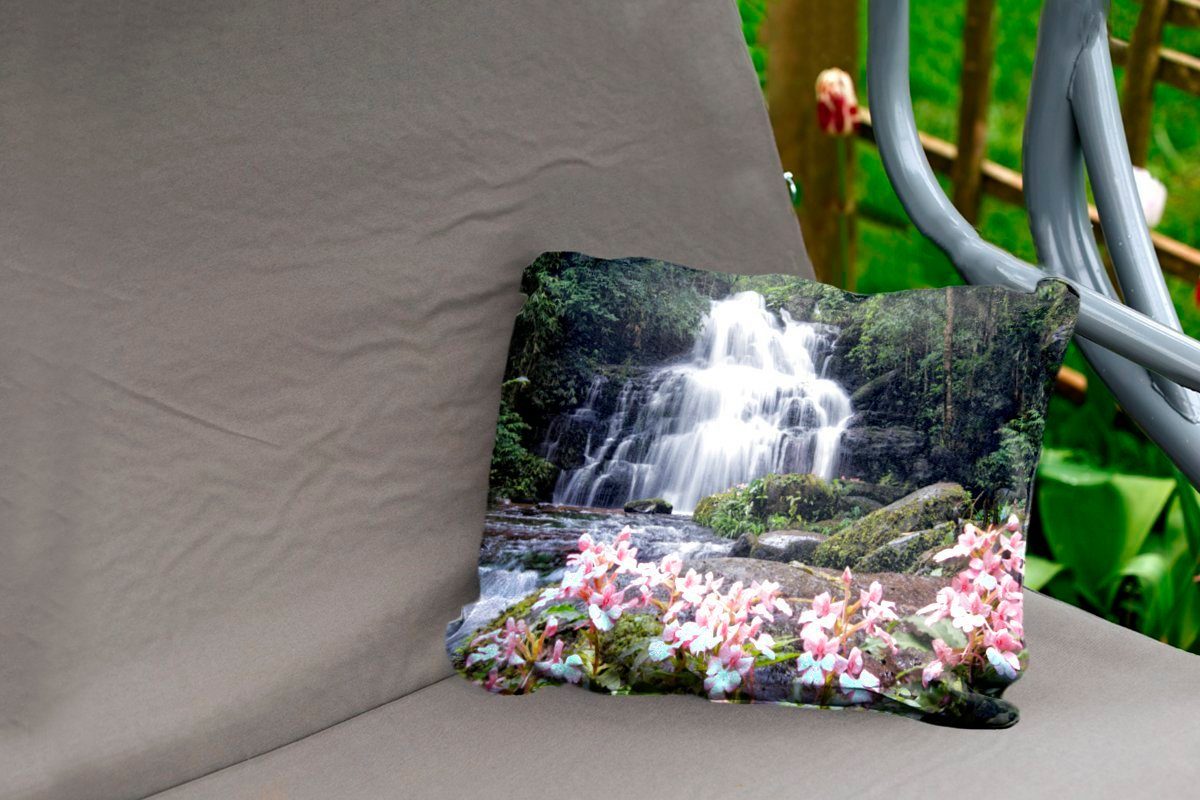 MuchoWow Dekokissen Rosa Löwenmäulchenblüten Rong, Phu vor Dekokissenbezug, Wasserfall wachsen Kissenhülle einem im Polyester, Hin Outdoor-Dekorationskissen