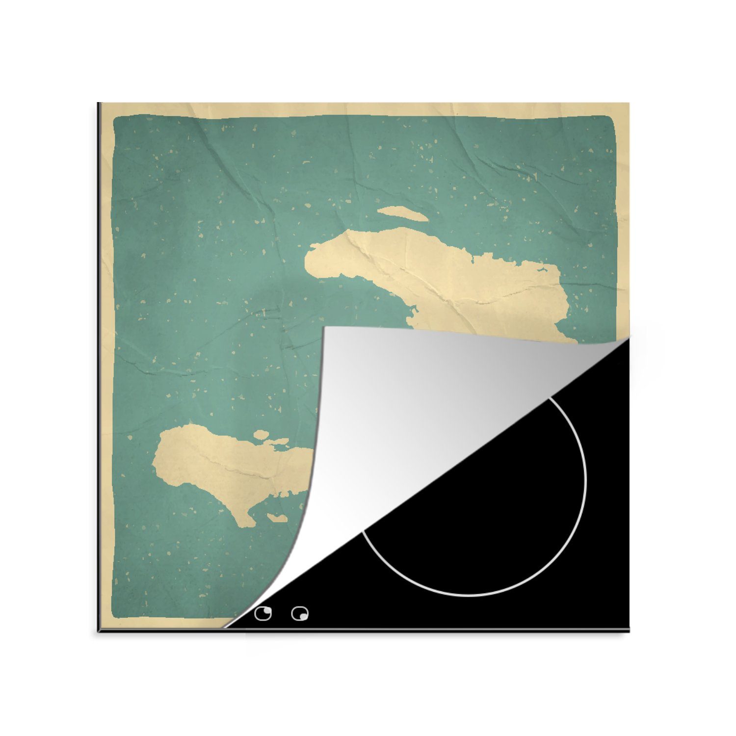 Herdblende-/Abdeckplatte einer Vinyl, 78x78 cm, für und küche MuchoWow von Haiti tlg), Port-au-Prince, Karte Illustration Arbeitsplatte (1 Ceranfeldabdeckung,
