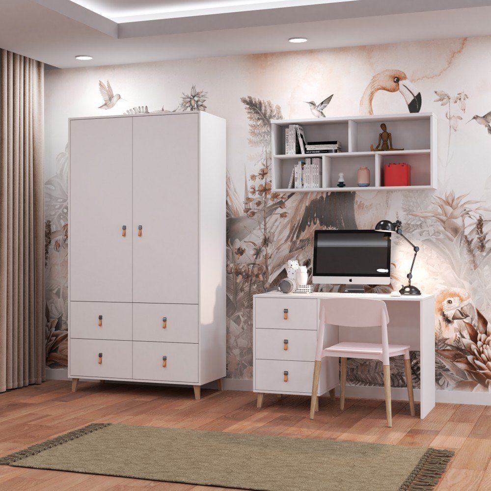 MOEBLO Drehtürenschrank FAGO 06 2D4S (Griffe aus Leder, weiß, Kleiderchrank Schrank Kinderschrank mit Schubladen) (BxHxT): 104x201,50x55 cm – Bild 4 von 5