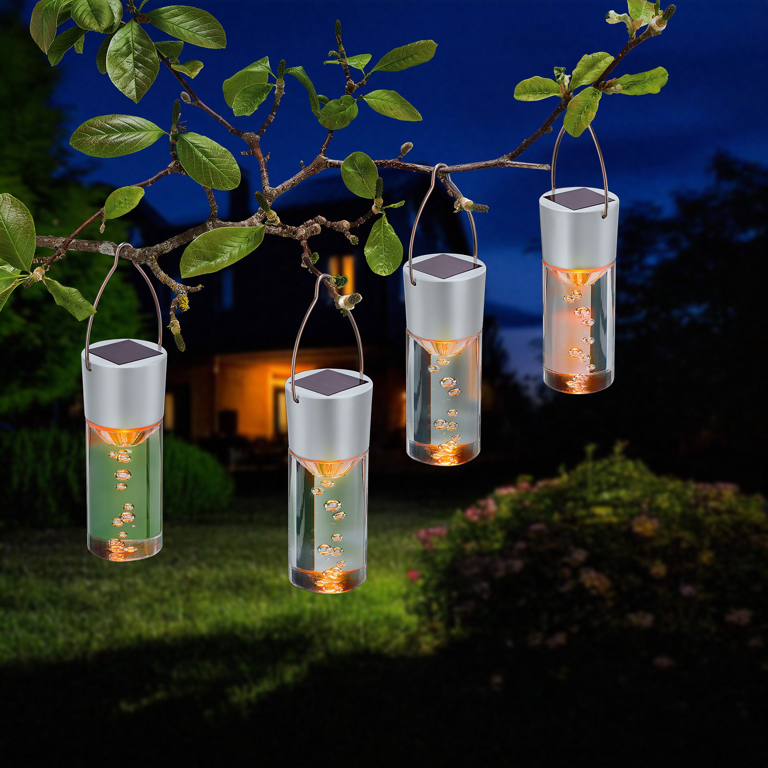 esotec LED-Hängeleuchte 4x Solarleuchten Smart Sticks, Luftblasen, bernstein-LEDs 1800K 103308, LED fest integriert