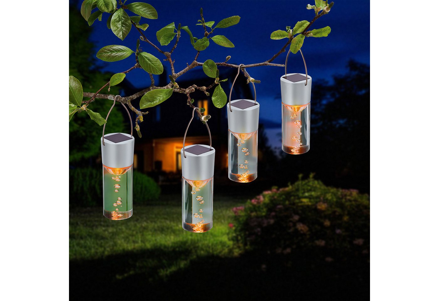 esotec LED-Hängeleuchte 4x Solarleuchten Smart Sticks, Luftblasen, bernstein-LEDs 1800K 103308, LED fest integriert